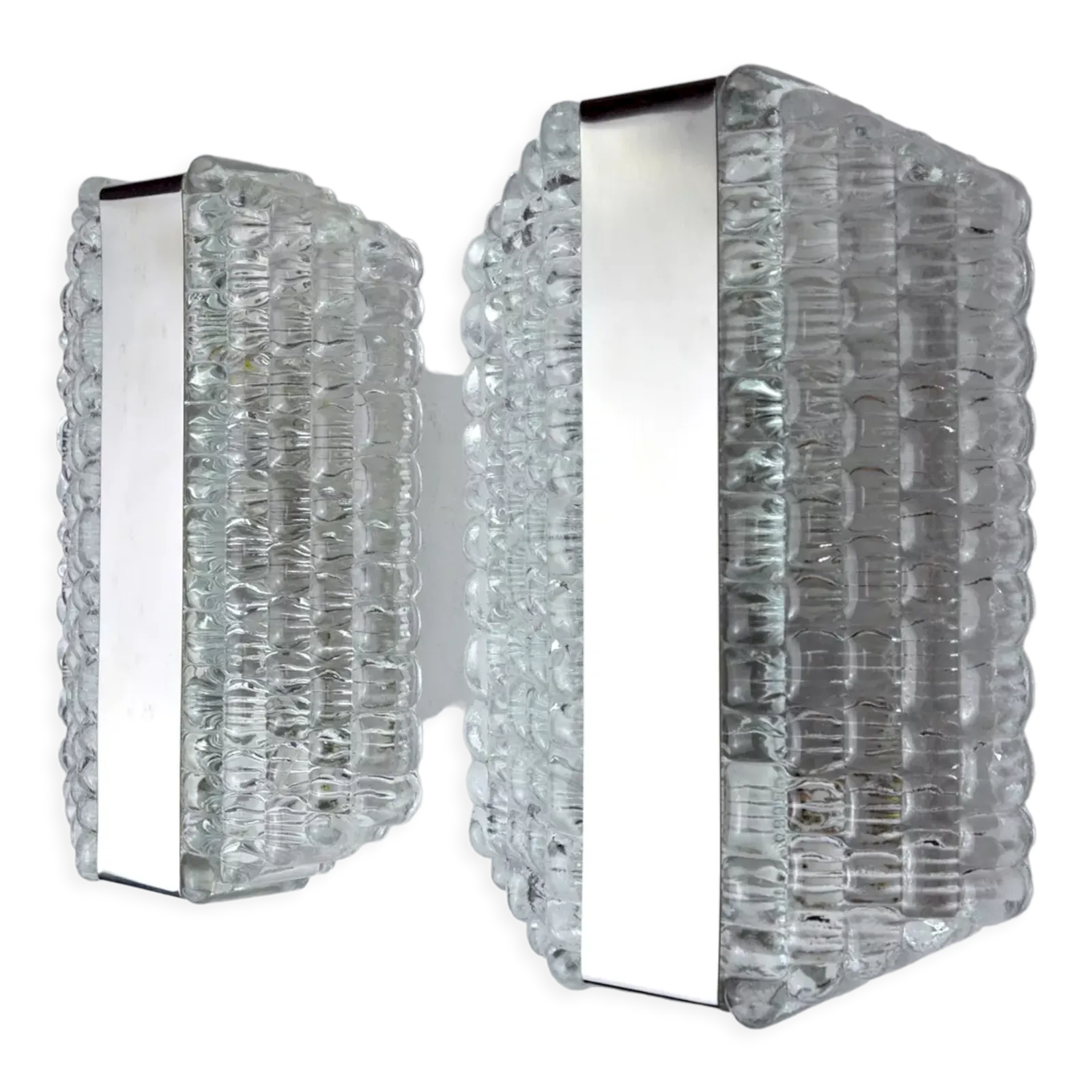 Pair Of Wall Lamps By Kaiser Leuchten, Frosted Glass, Germany, 1960 photo for sale