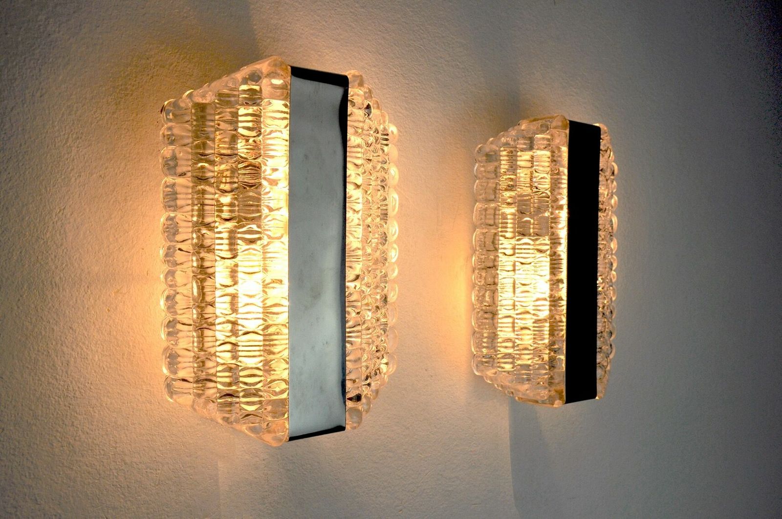Pair Of Wall Lamps By Kaiser Leuchten, Frosted Glass, Germany, 1960 photo vintage