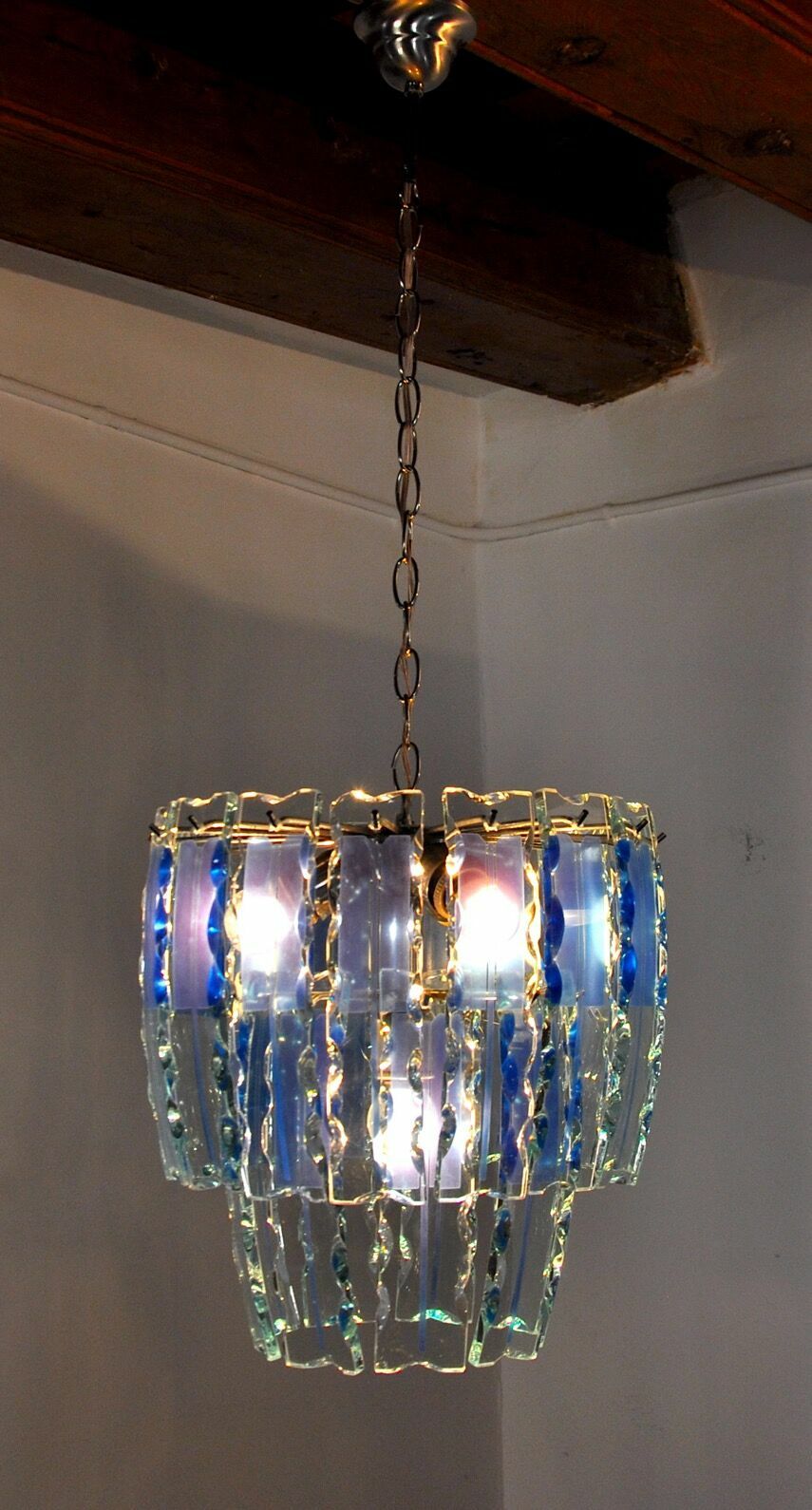 Zero Quattro Chandelier, Murano Blue Cut Glass, Italy, 1970 photo for sale