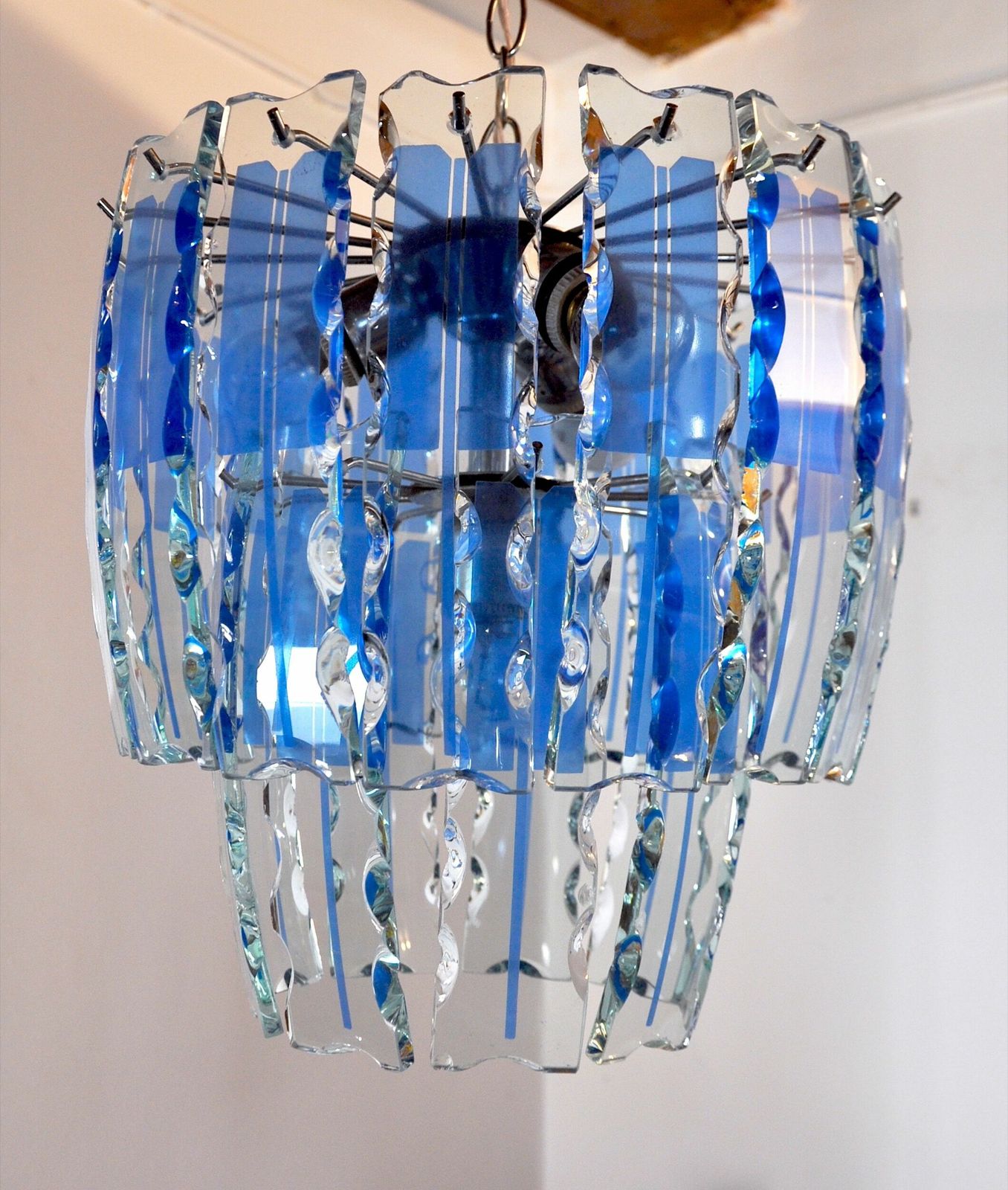 Zero Quattro Chandelier, Murano Blue Cut Glass, Italy, 1970 photo buy