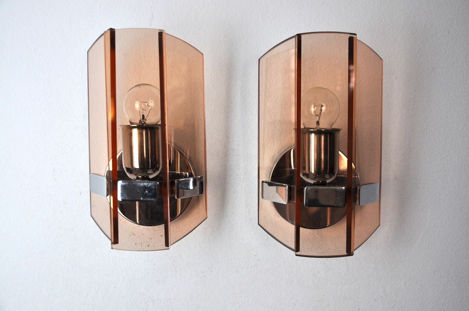 Pair Of Veca Wall Lamps In Pink Murano Glass Italy 1970 photo buy