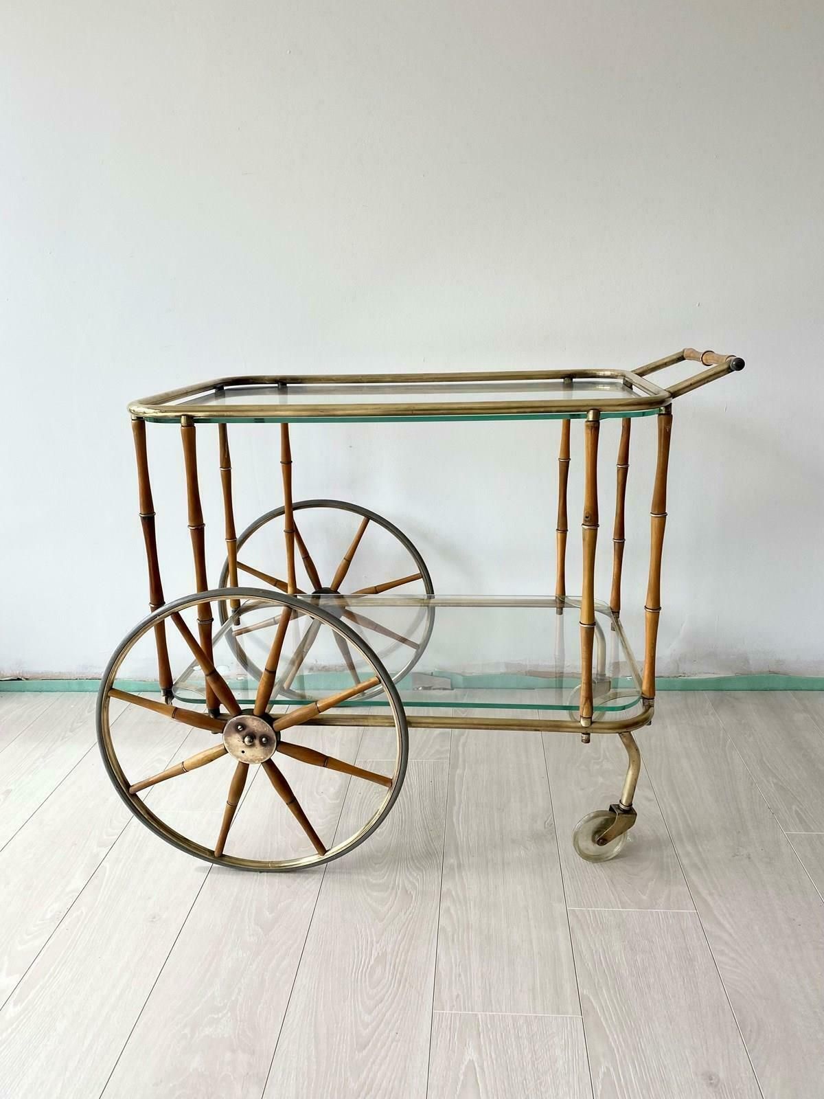 Maison Jansen Faux Bamboo & Brass Drinks Trolley