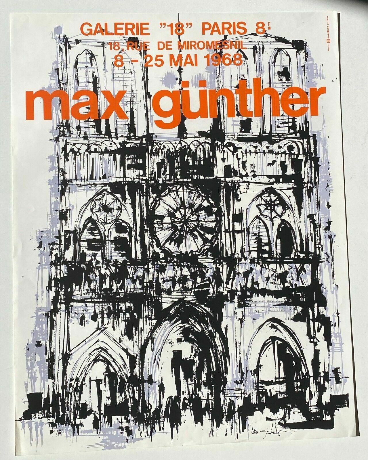 Max Gunther   Silkscreen Poster  Notre Dame De Paris 1968 Swiss Art