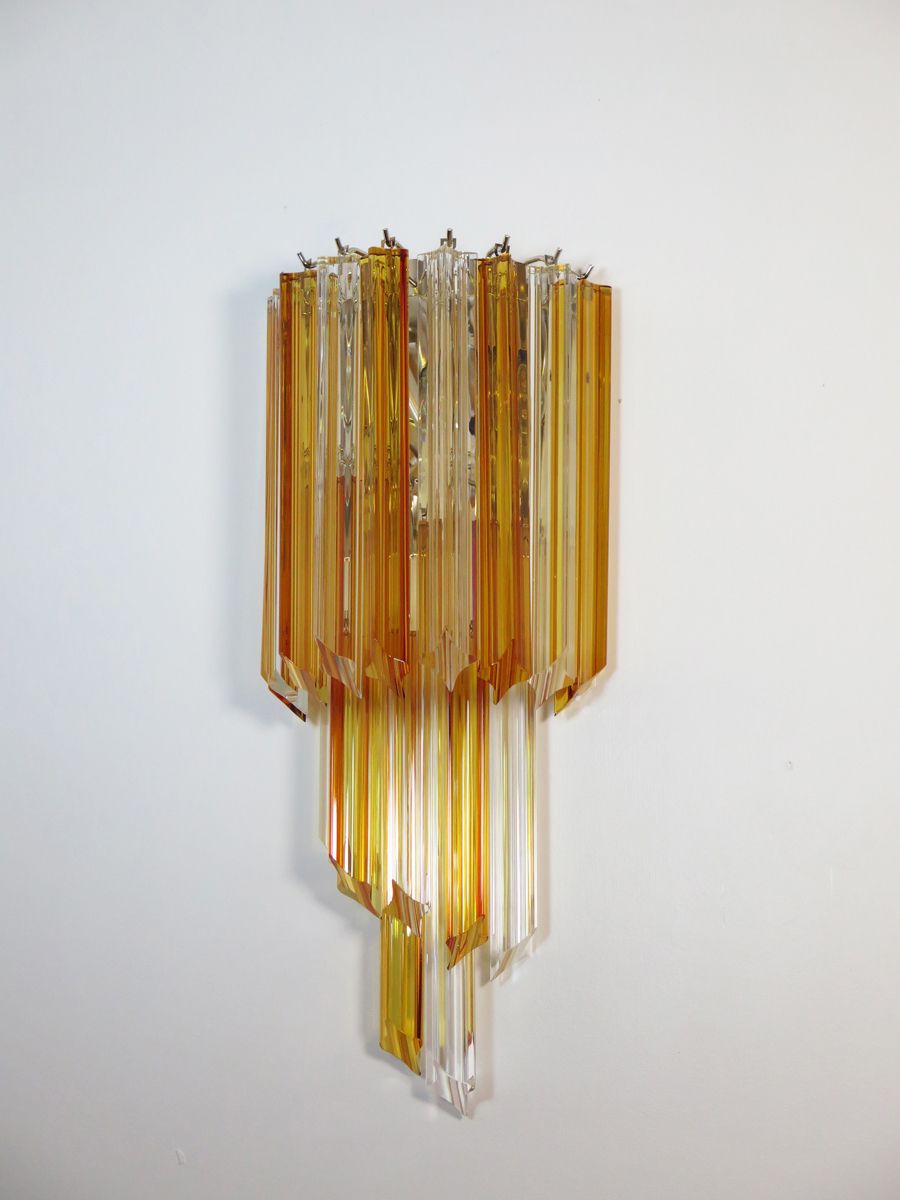 Pair Of Vintage Murano Wall Sconce – 32 Quadriedri Amber And Trasparent Prism photo 710.0