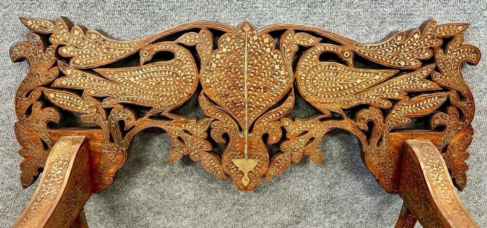 Indian Hoshiarpur Brass Inlaid Savronola Style Armchair photo for sale