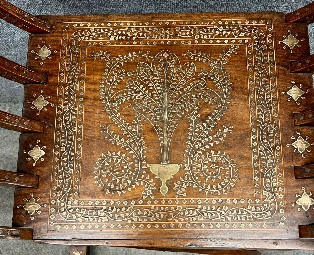 Indian Hoshiarpur Brass Inlaid Savronola Style Armchair photo 825.0