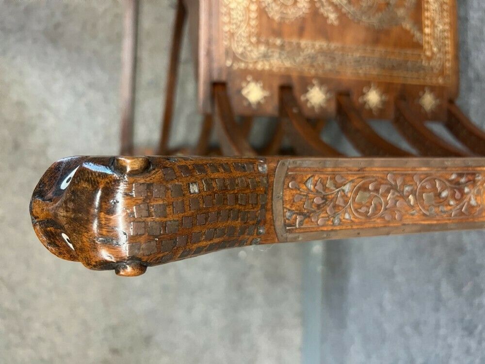 Indian Hoshiarpur Brass Inlaid Savronola Style Armchair photo vinterior
