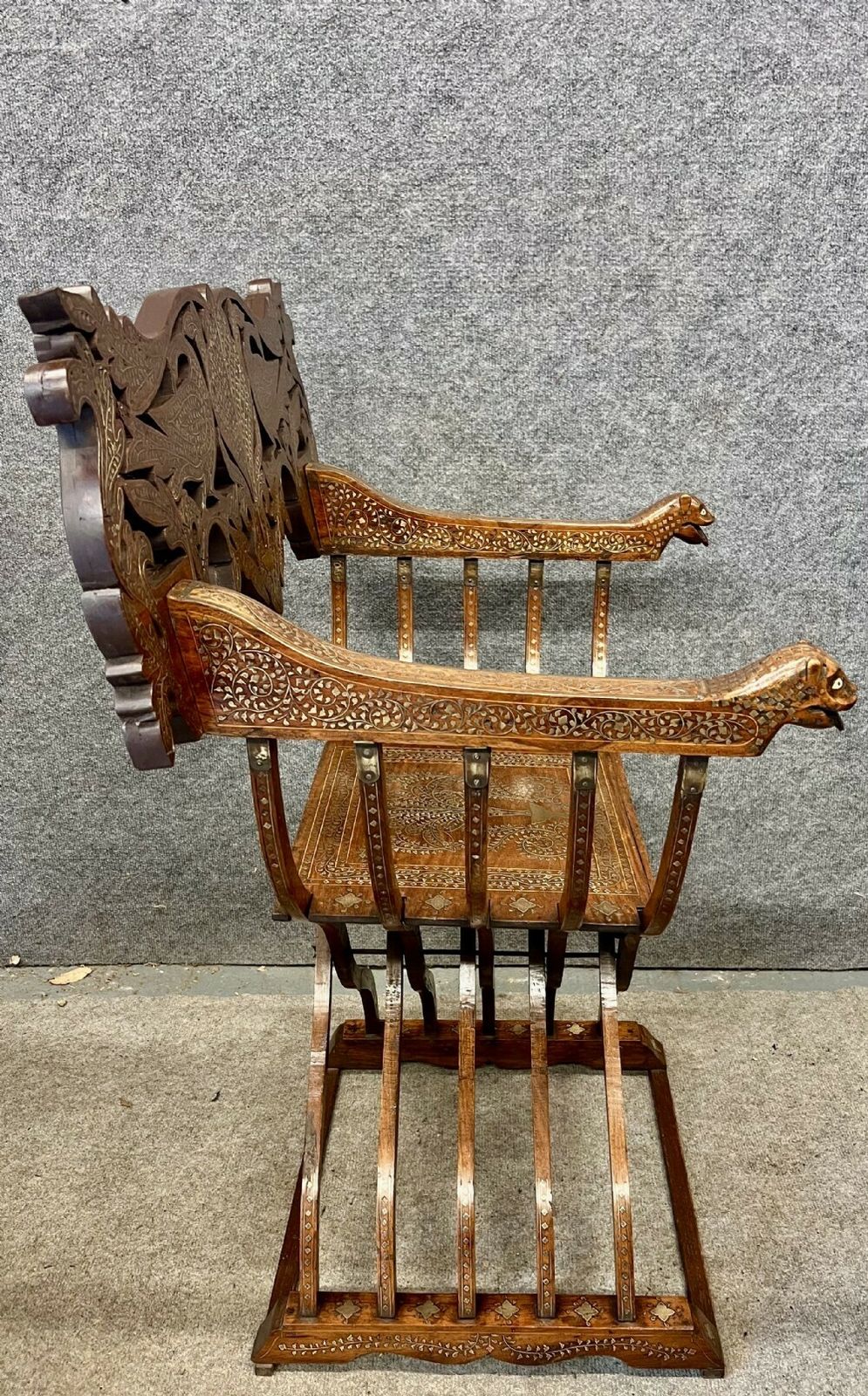 photo furniture Indian Hoshiarpur Brass Inlaid Savronola Style Armchair