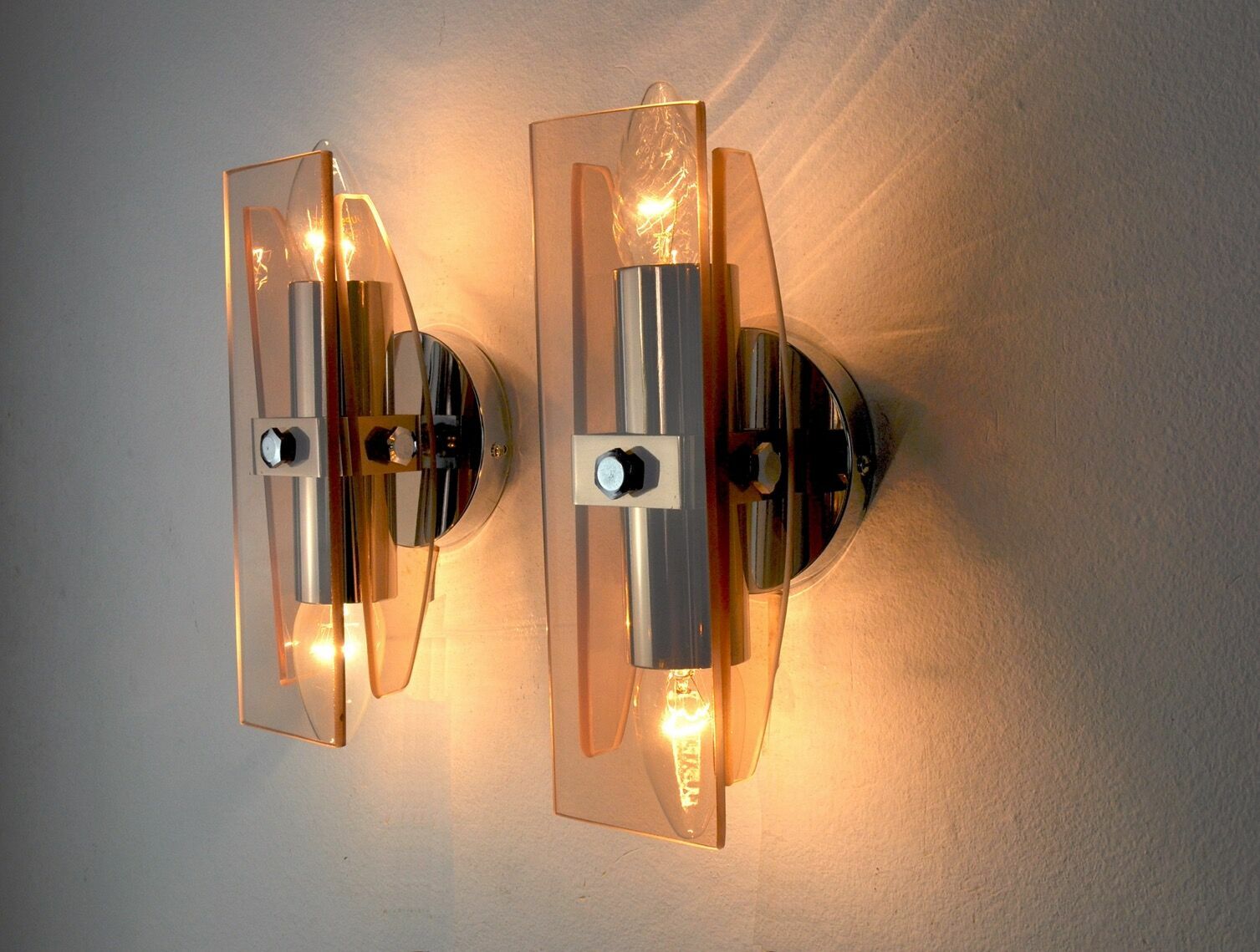 Pair Of Veca Sconces In Pink Murano Glass Italy 1970 photo furniture