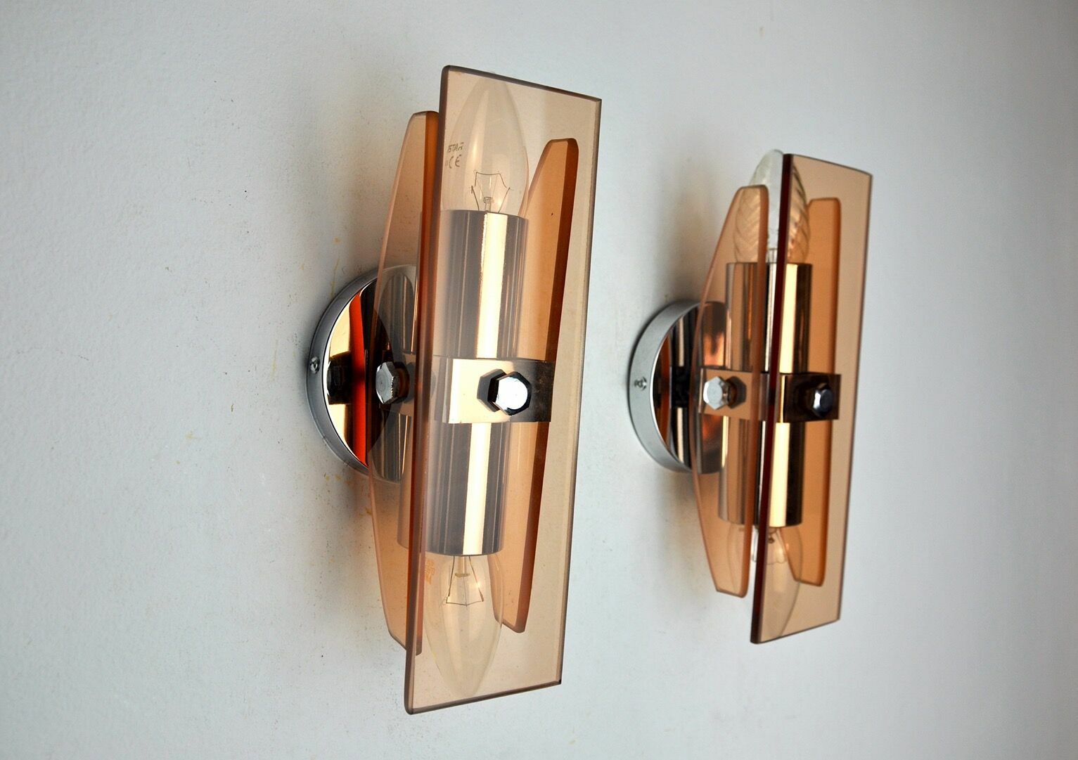 Pair Of Veca Sconces In Pink Murano Glass Italy 1970 photo 1844.0