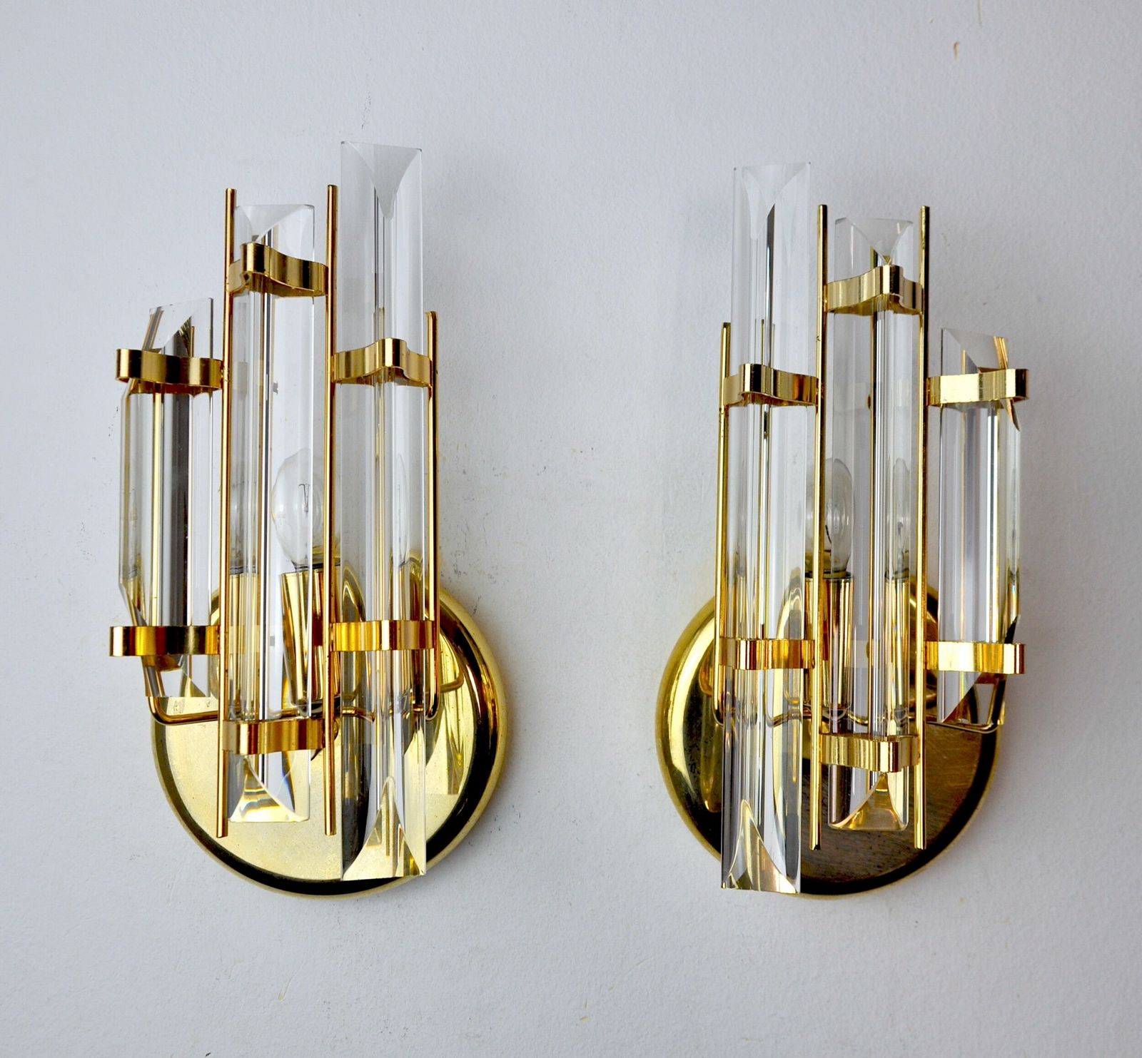 Pair Of Venini Cut Glass Sconces Murano Italy 1980 photo 1610.0