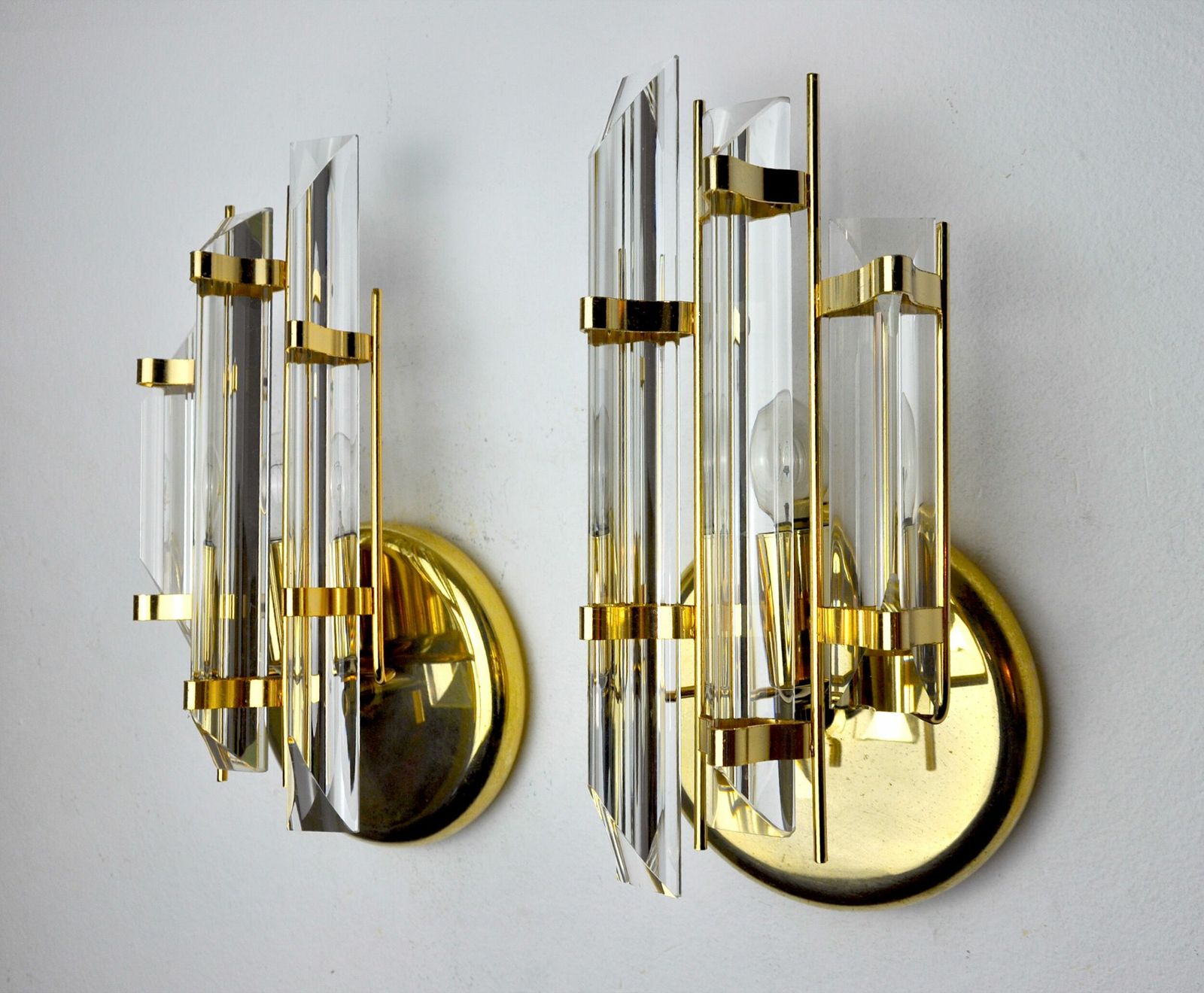 Pair Of Venini Cut Glass Sconces Murano Italy 1980 photo vinterior