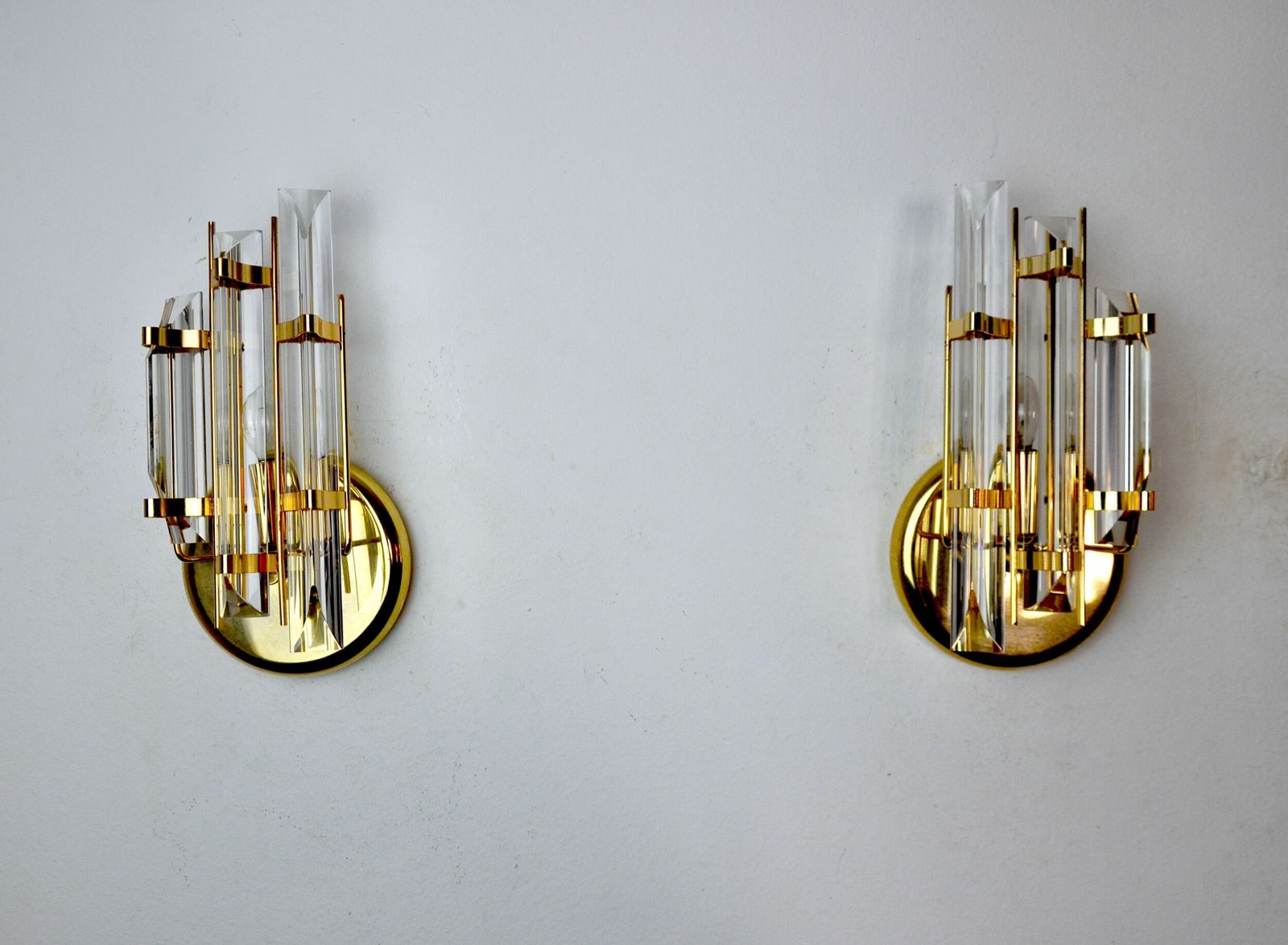 Pair Of Venini Cut Glass Sconces Murano Italy 1980 photo vintage