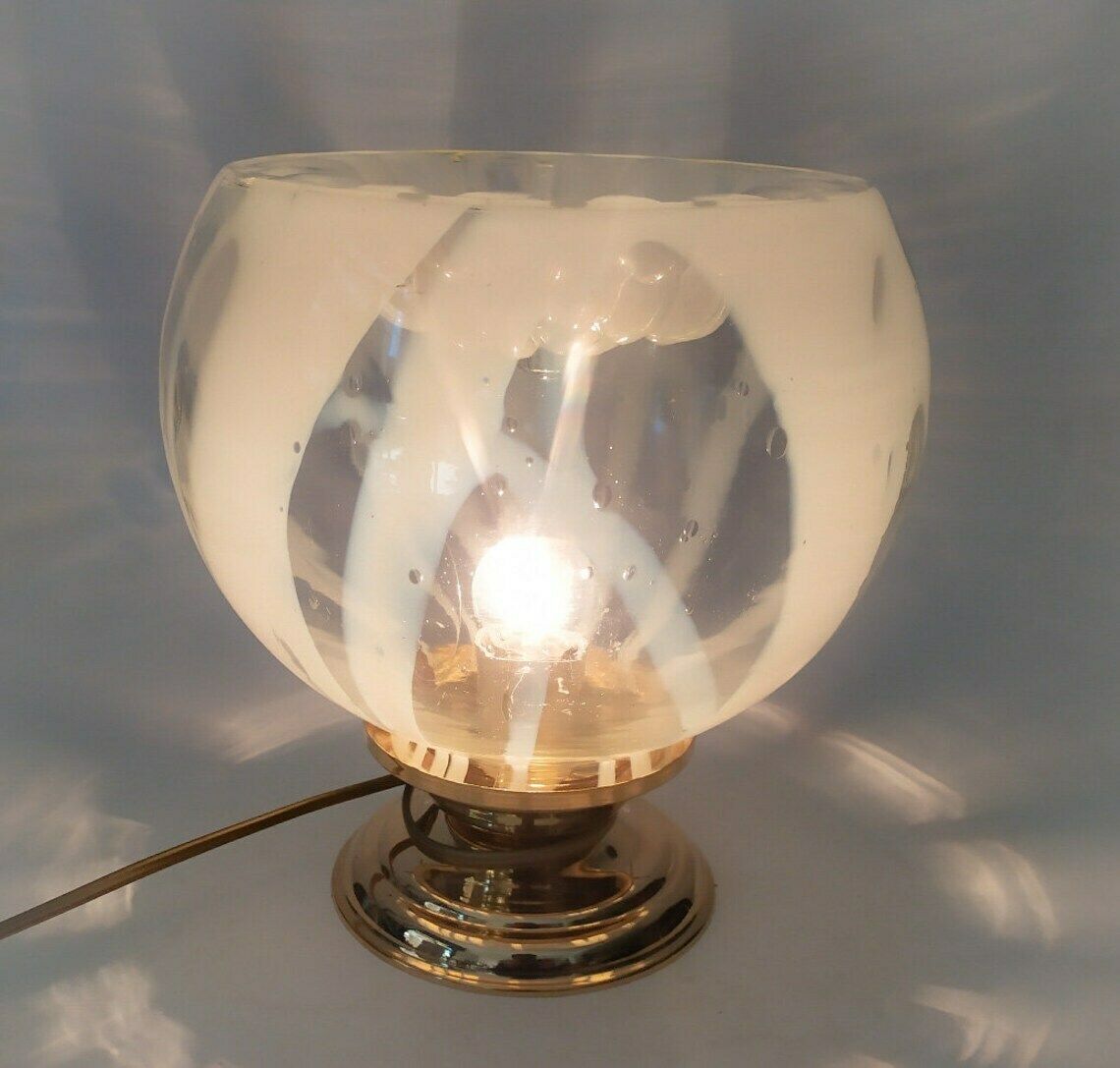 Table Lamp In White And Transparent Murano Glass Vintage Design Mazzega Zuccheri Nason Gold Base