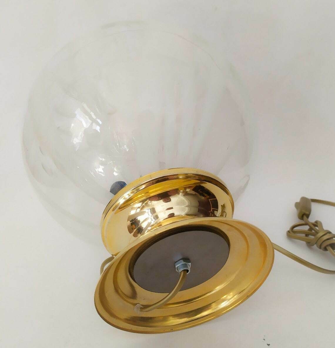 Table Lamp In White And Transparent Murano Glass Vintage Design Mazzega Zuccheri Nason Gold Base photo vintage