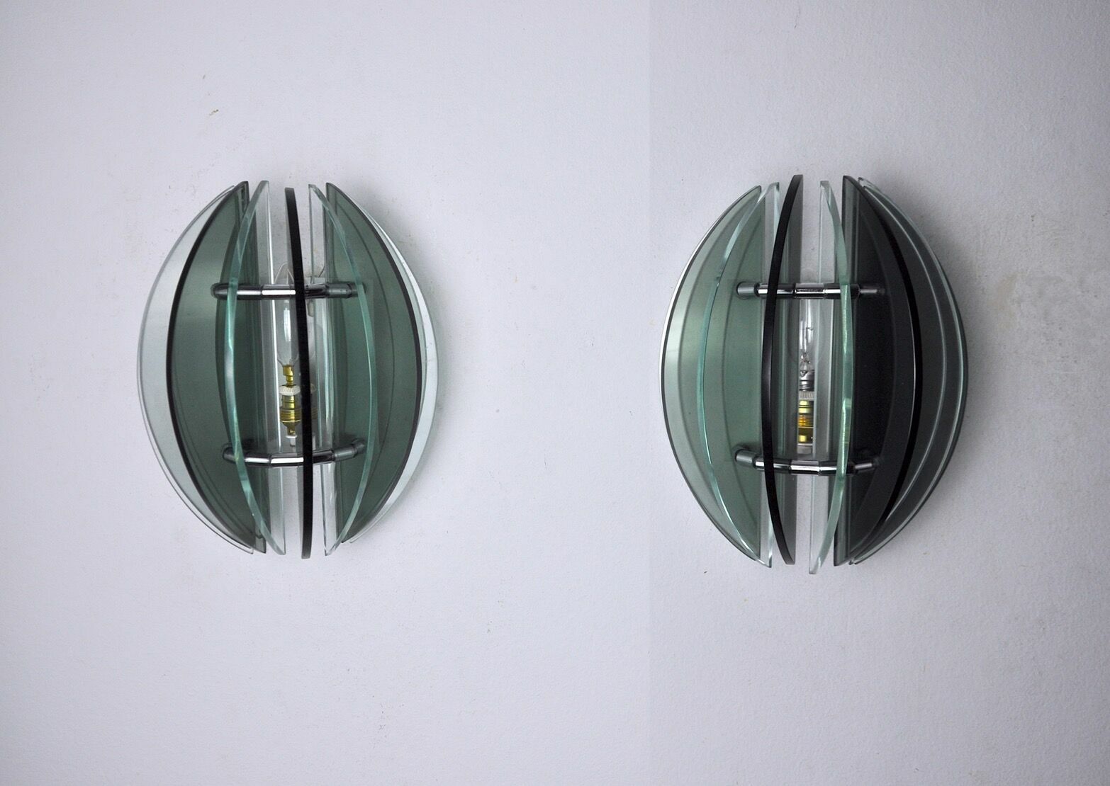 Pair Of Veca Sconces, Two Tone Murano Glass, Italy, 1960s photo Lighting