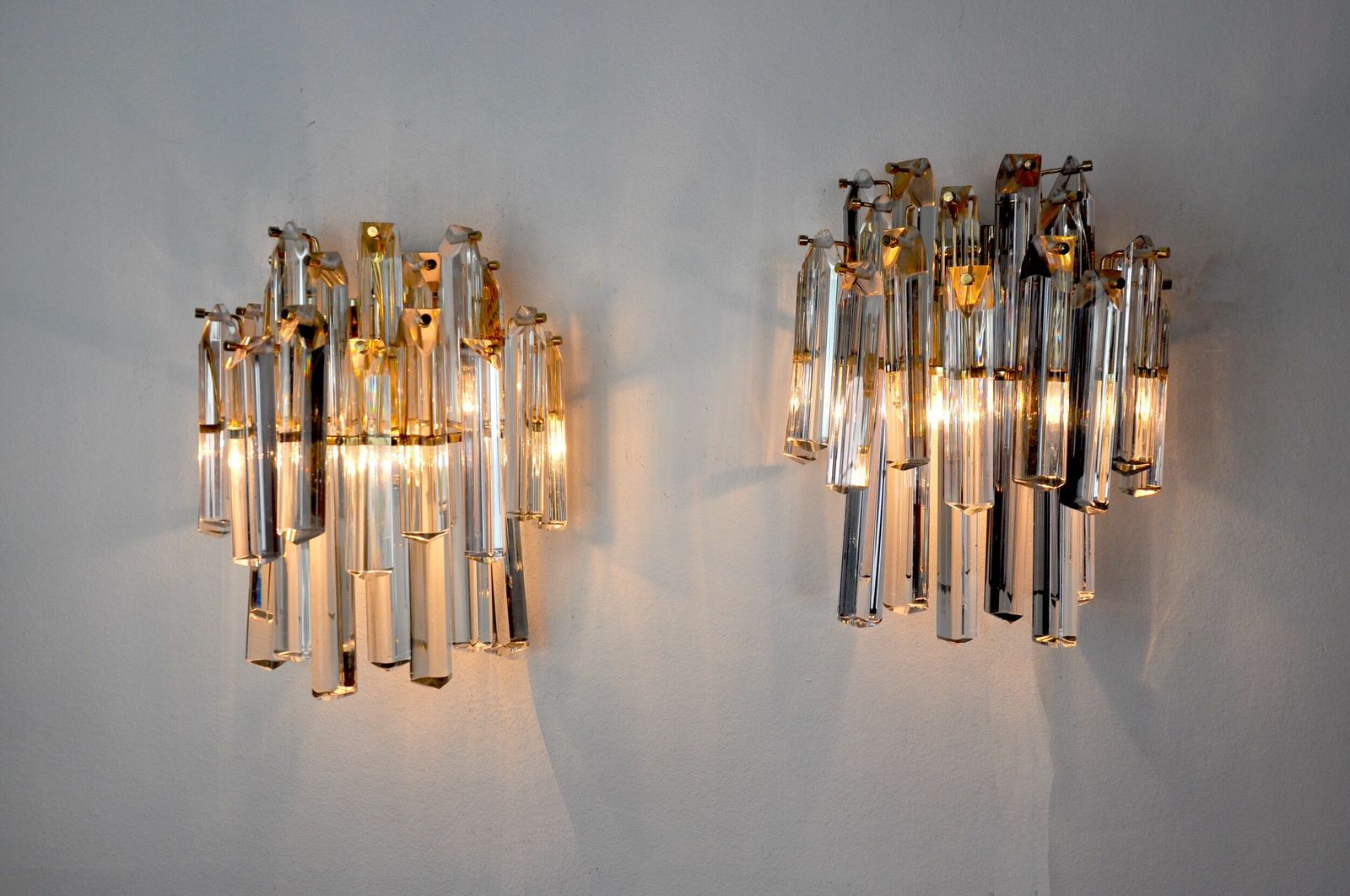 Pair Of Venini Sconces, 2 Levels, Murano Glass, Italy, 1970 photo vinterior