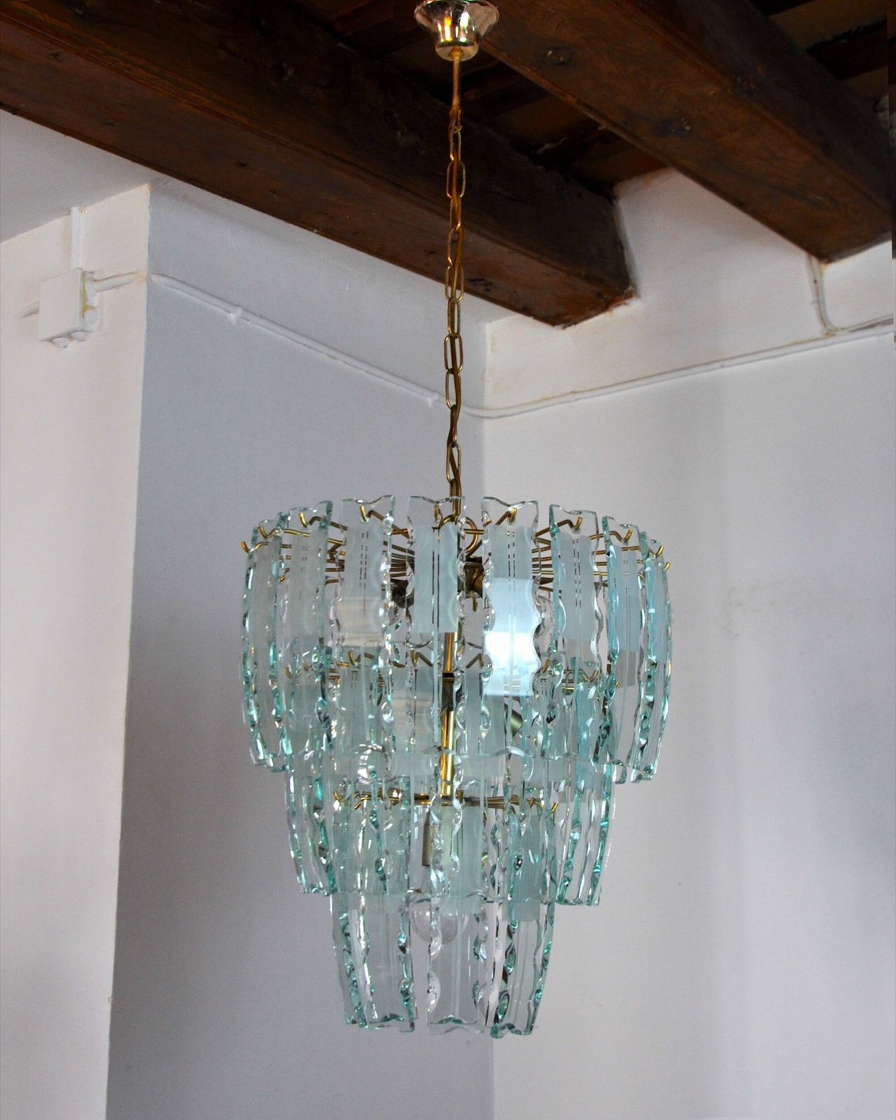 Zero Quattro Chandelier, 3 Levels, Murano Glass Italy 1970 photo vintage