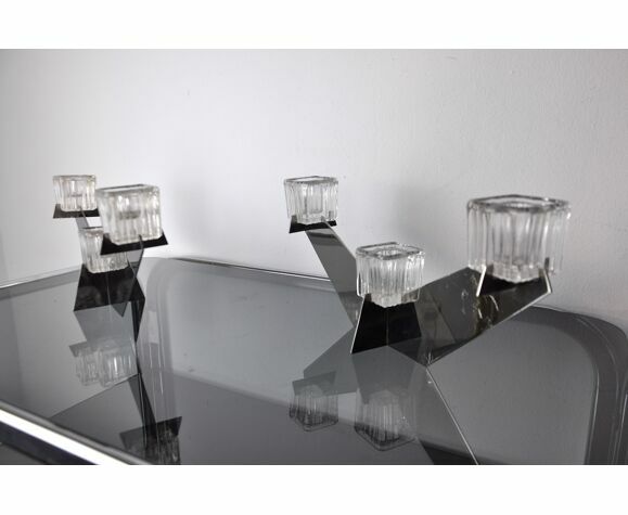 Pair Of Peill & Putzler Candlesticks, Glass And Metal, Germany, 1970 photo Lighting