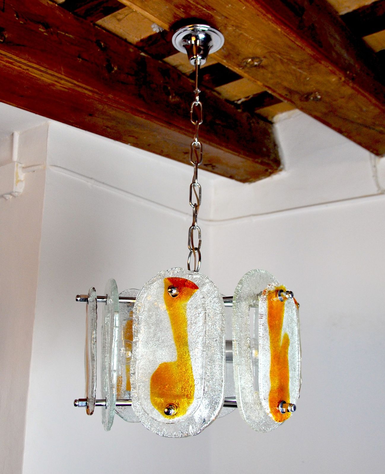 Mazzega Murano Chandelier, Orange Frosted Glass, Italy, 1970 photo furniture