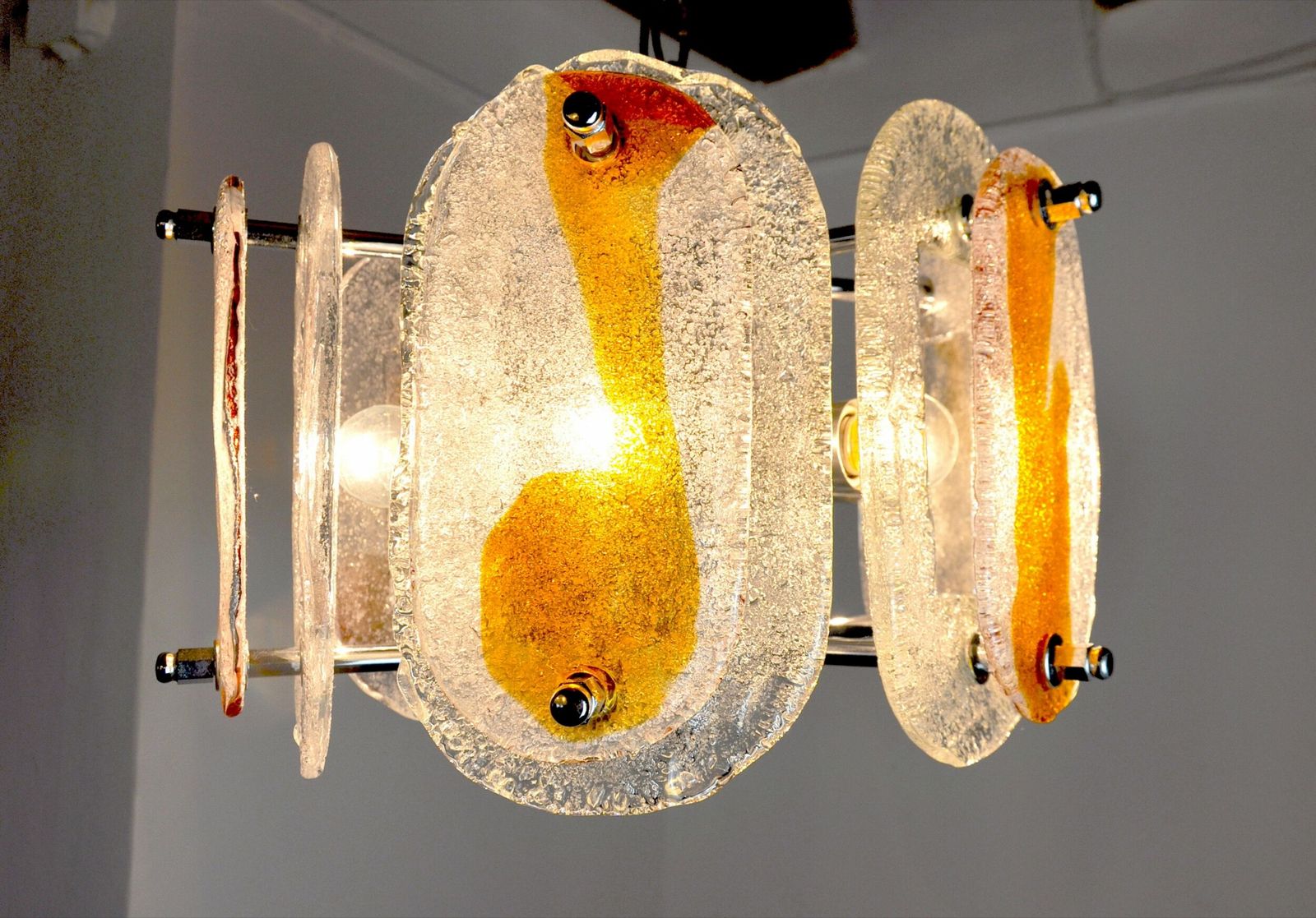 Mazzega Murano Chandelier, Orange Frosted Glass, Italy, 1970 photo buy