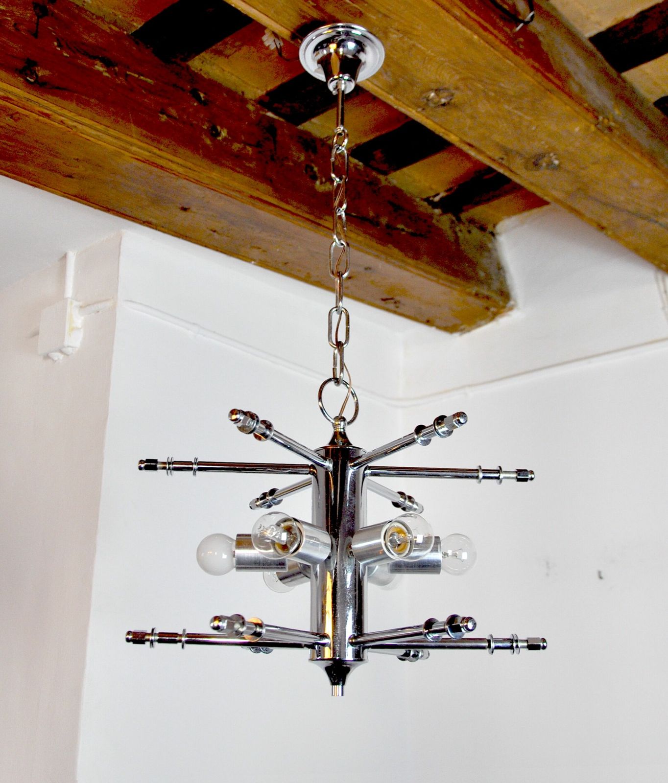 photo furniture Mazzega Murano Chandelier, Orange Frosted Glass, Italy, 1970