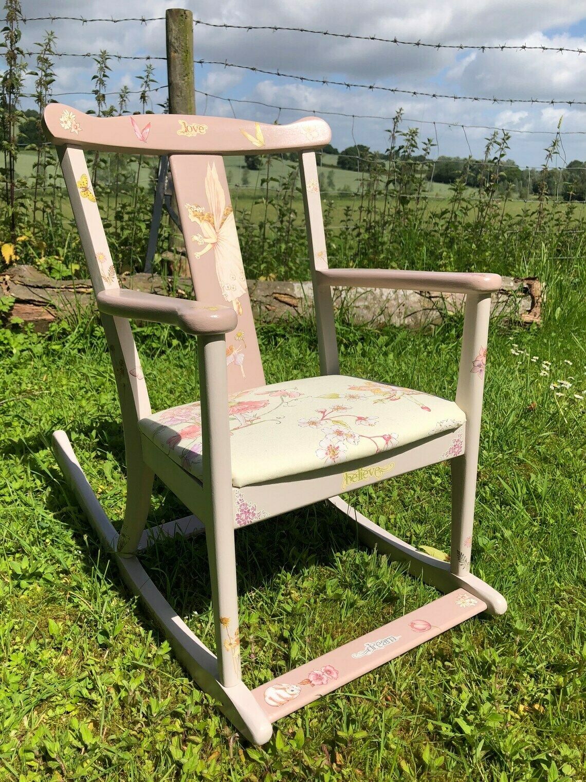 Children’s Chair – Re Upholstered – Upcycled – Vintage – Nursery Furniture   Children’s Rocking Chair Painted Furniture  Fairy Theme photo furniture