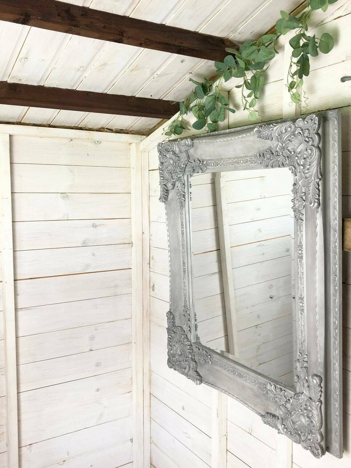 Mirror – Recreated Large Carved Bevelled Mirror – Defining Wax To Detail – Grey – Statement Mirror – Bedroom – Bathroom   Living Room photo furniture