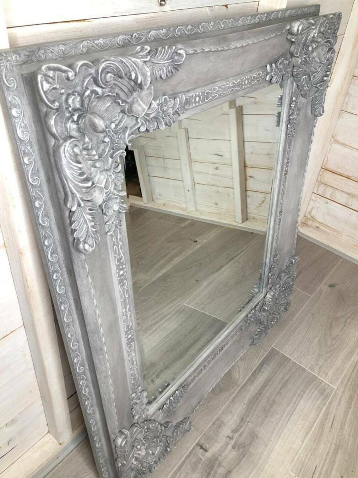 Mirror – Recreated Large Carved Bevelled Mirror – Defining Wax To Detail – Grey – Statement Mirror – Bedroom – Bathroom   Living Room photo buy