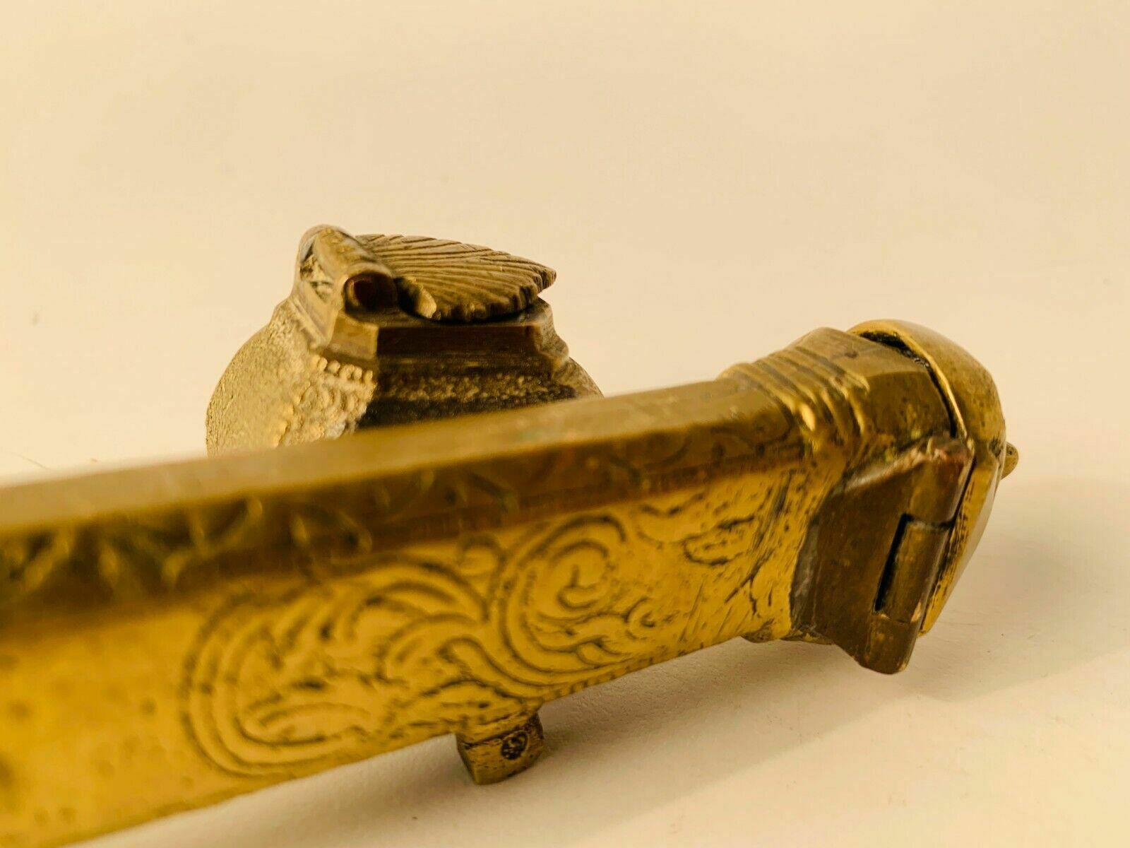 Antique Oriental Brass Brush & Ink Holder photo furniture
