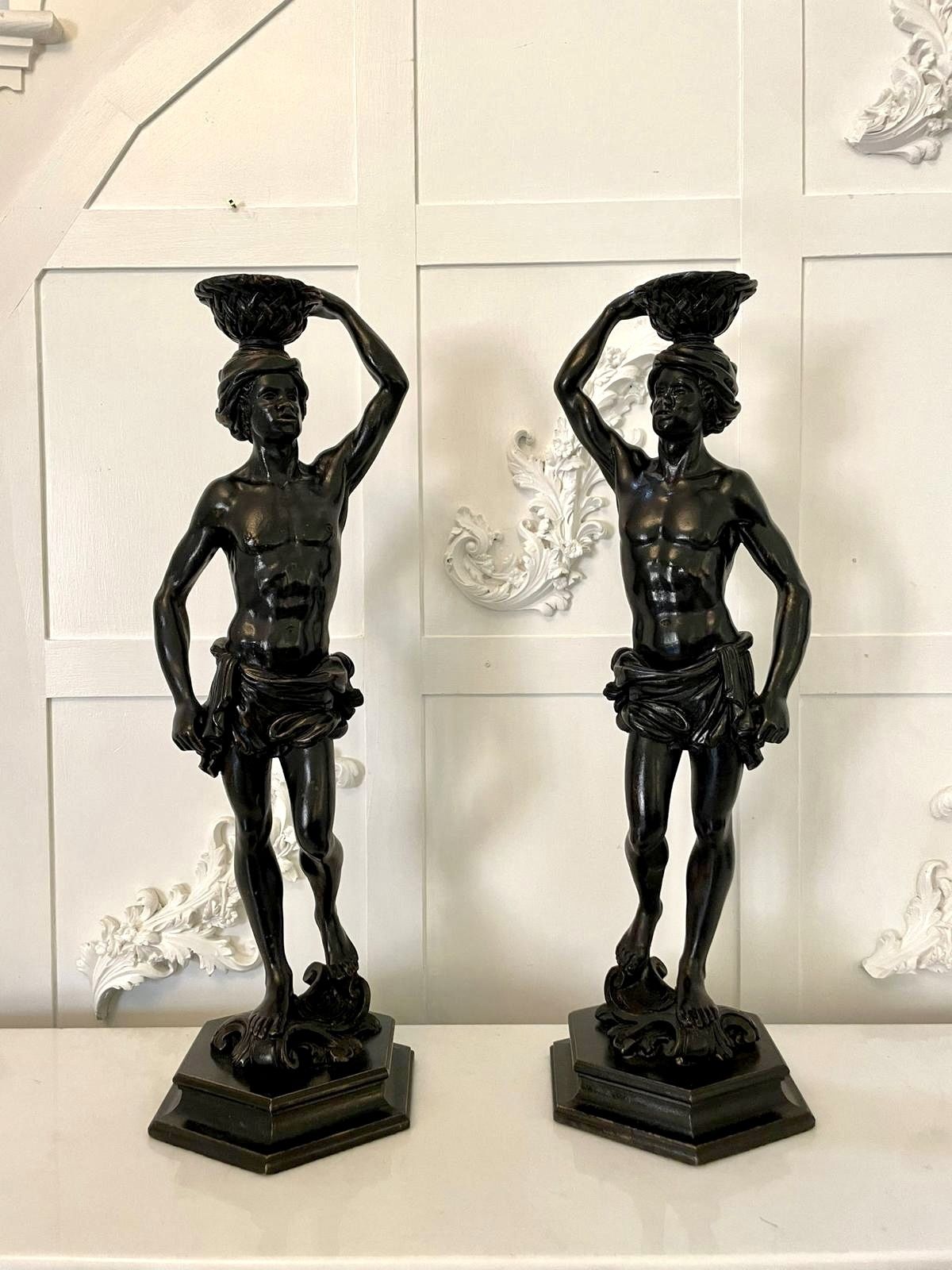 Fine Pair Of Antique Carved Ebonised Figures
