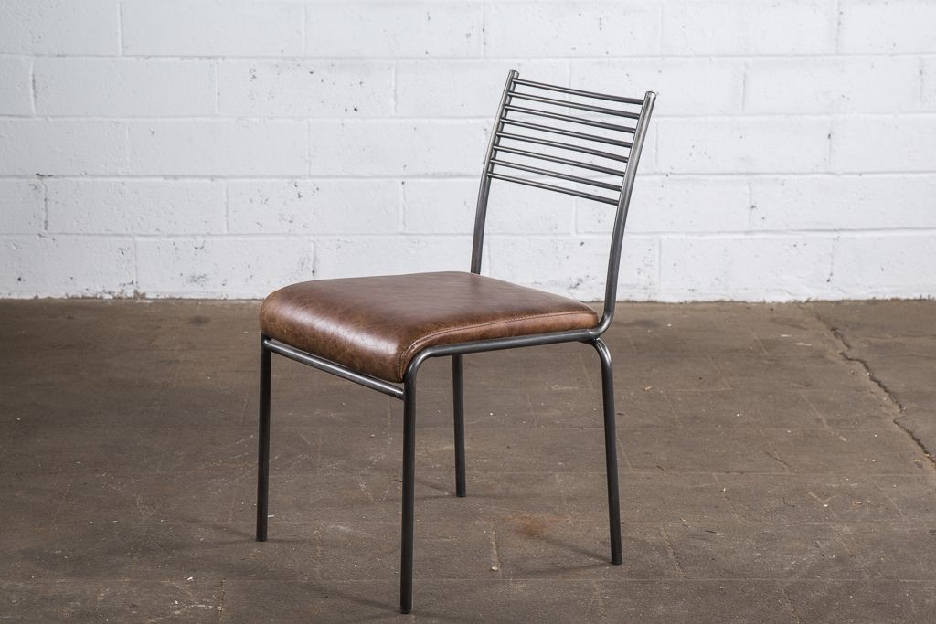 School Style Dining Chair In Leather & Metal photo Furniture