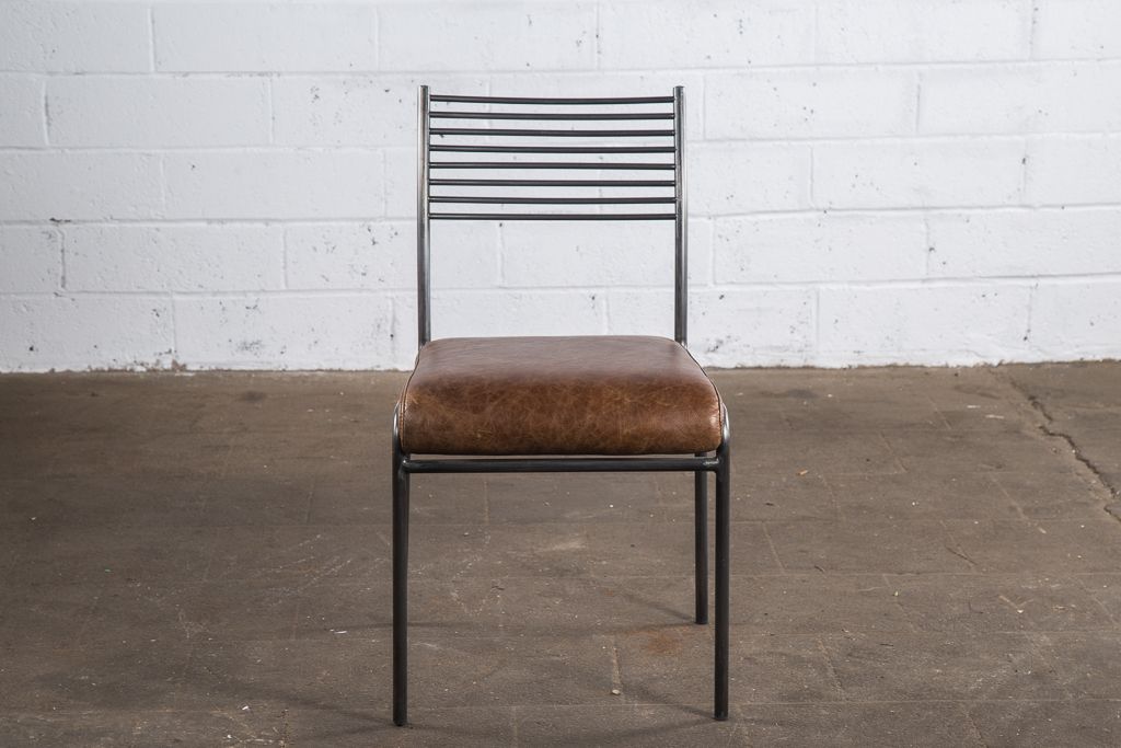 School Style Dining Chair In Leather & Metal photo for sale