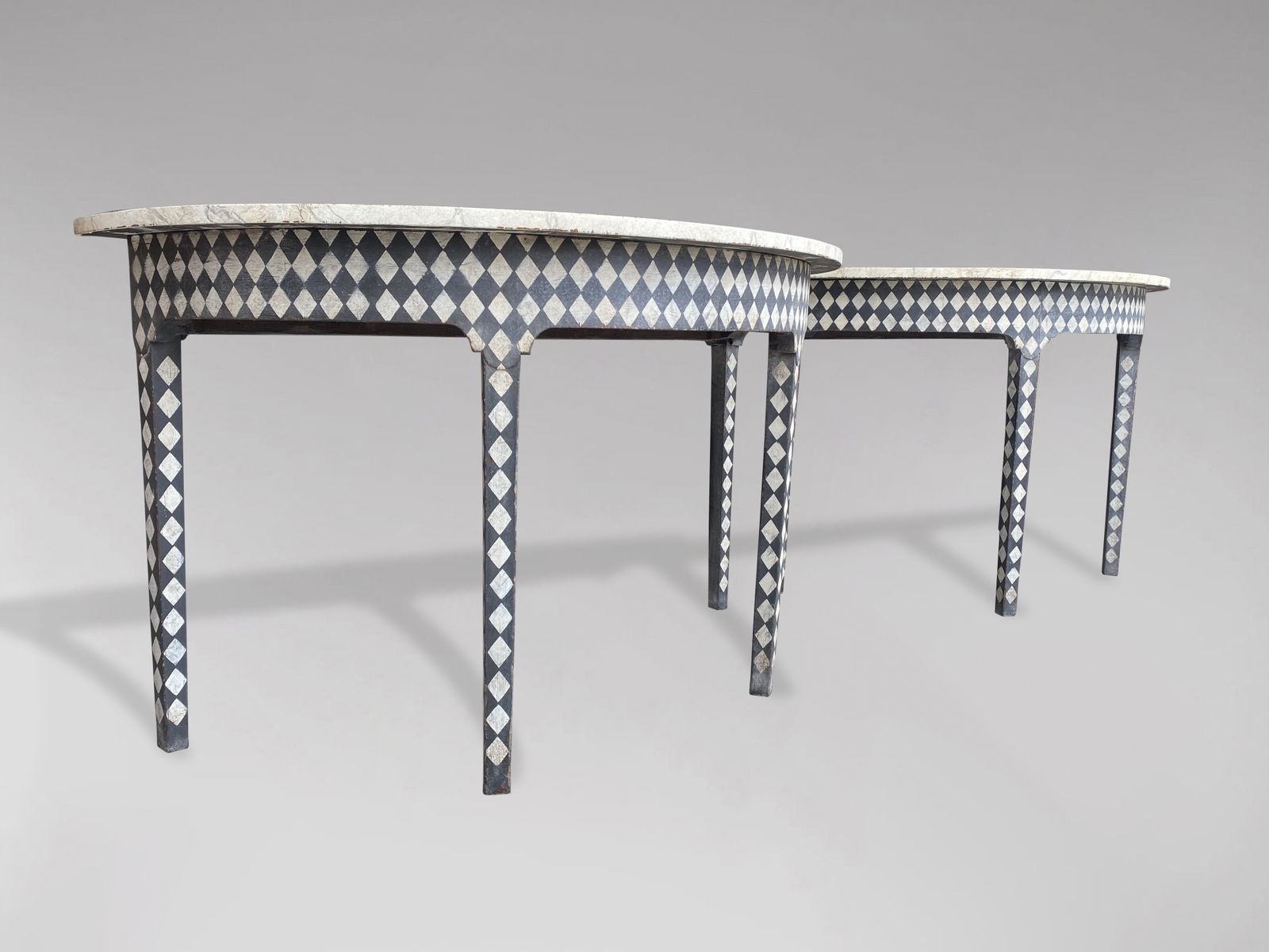 Pair Of 19th Century Painted Demi Lune Console Tables photo 3500.0