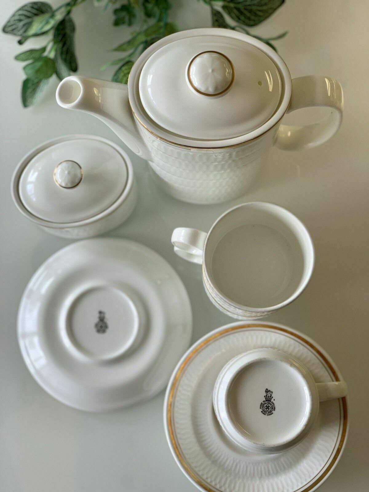 Home Decor Antique Royal Doulton Coffee Pot, 3 Cups & Saucers, 2 Lidded Pots & Gravy Boat photo