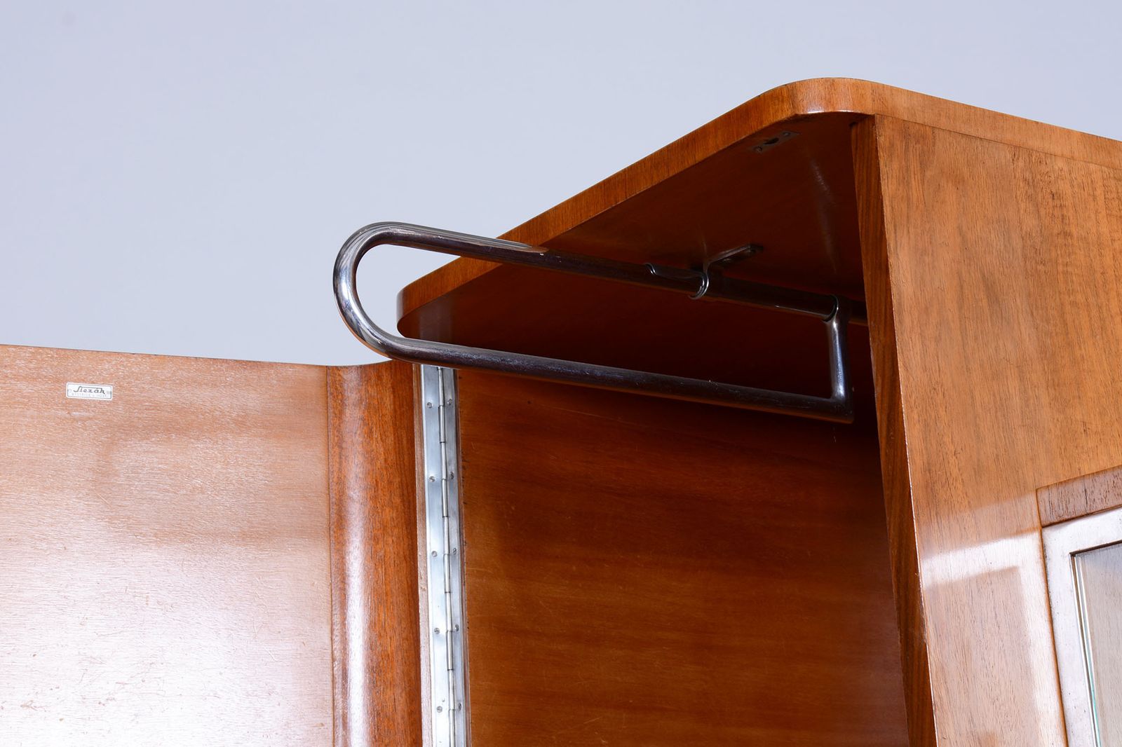 Restored Walnut Bauhaus Sideboard By Robert Slezak, Chrome Plated Steel, Czechia, 1930s photo for sale