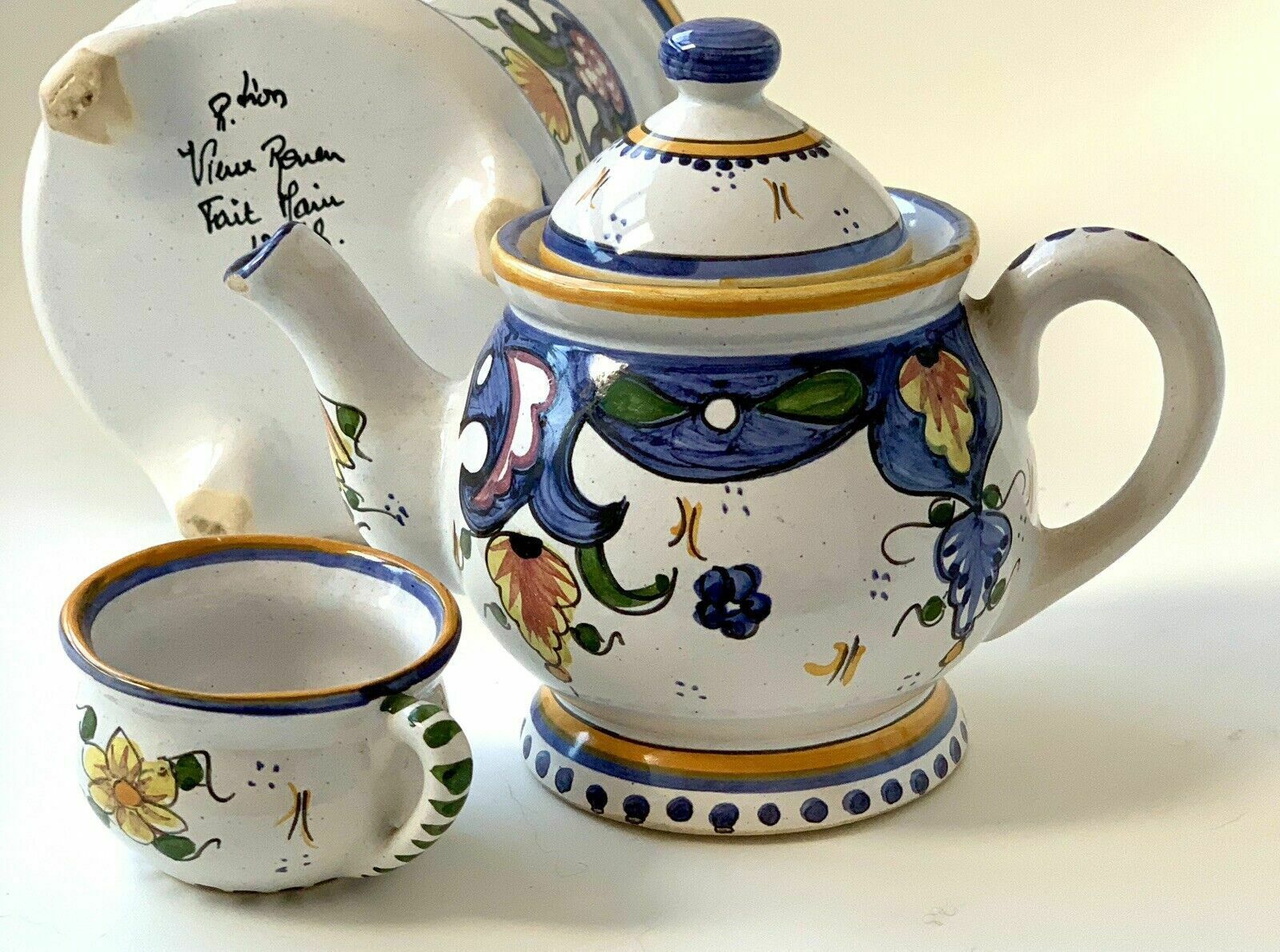 photo furniture Hand Painted Faïence Décor Rouen Tisaniere Teapot & Warmer, French