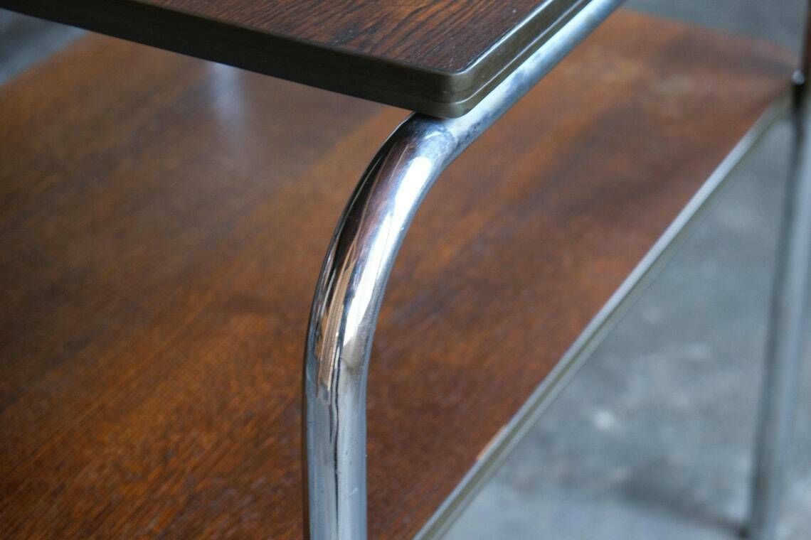 Large Bauhaus Side Table / Bauhaus Shelf In Dark Brown photo vinterior