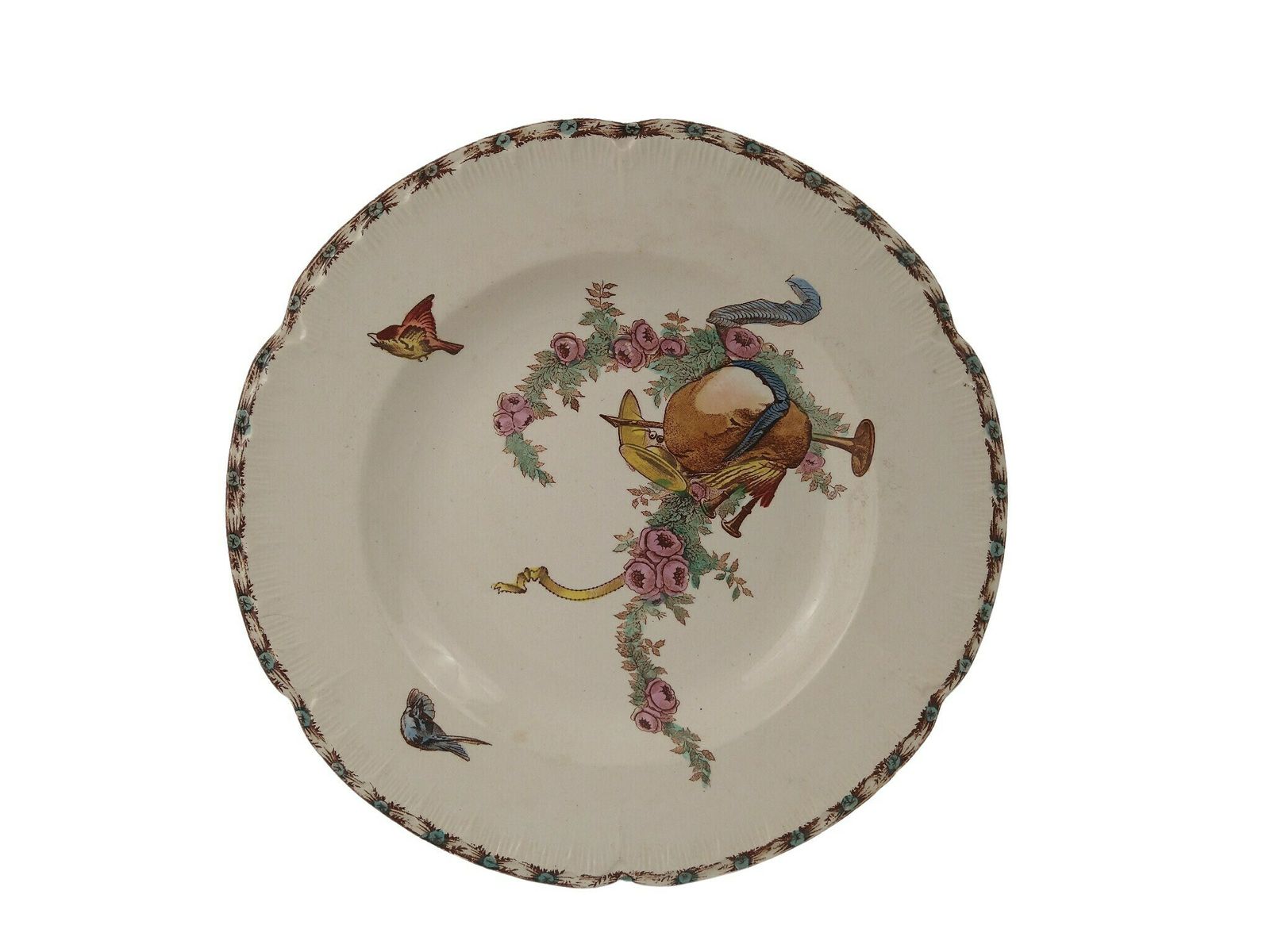 photo furniture Antique French Ironstone Soup & Pasta Plates Set Of 4 By Choisy Le Roi With Transferware Birds, Roses And Musical Instruments