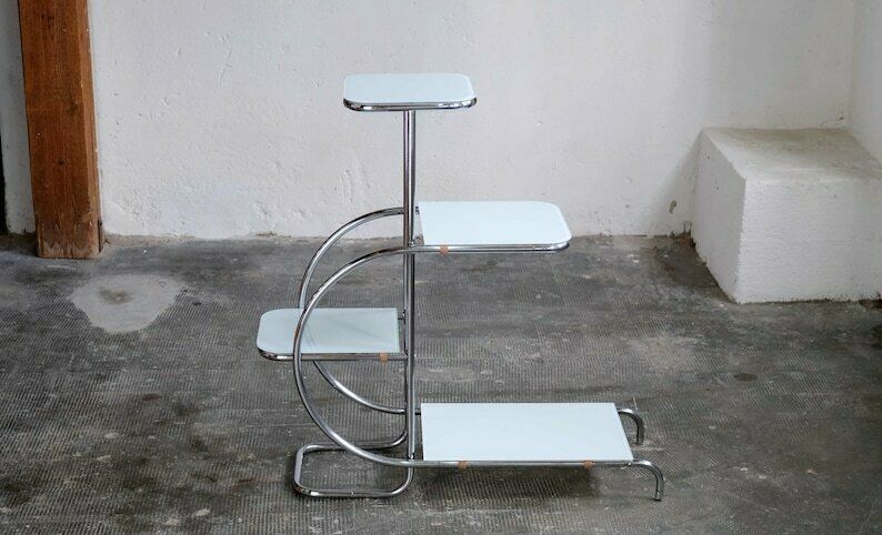 Large Bauhaus étagere With Black Or White Glass Tops photo for sale
