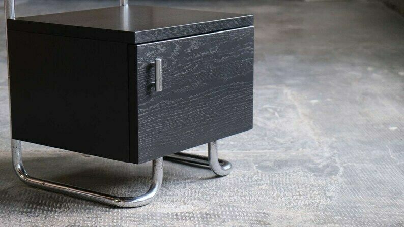 Bauhaus Bedside Table In Black With Chromed Tubular Steel photo for sale