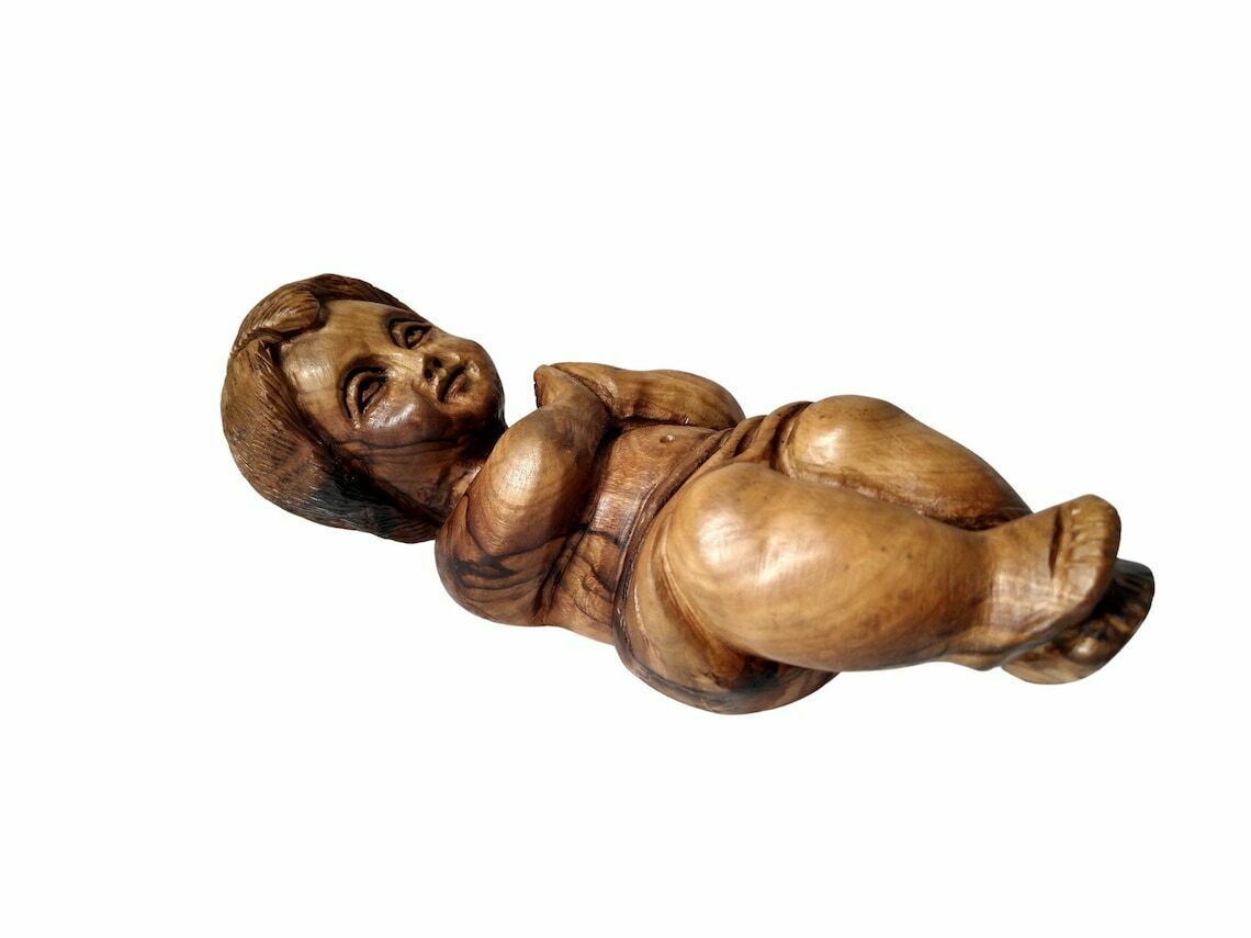 Met De Hand Gesneden Baby Jezus Figuur Van Olijfhout, Vintage Christelijk Souvenir Uit Het Heilige Land, Kerststalbeeldje photo Woonaccessoires