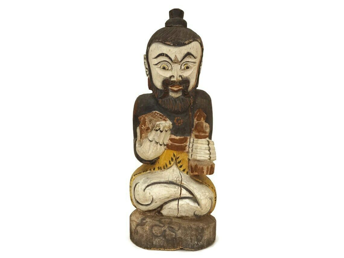 Hindu God Carved Wood Temple Figurine, Bali Souvenir Statue, Spiritual Asian Home Decor