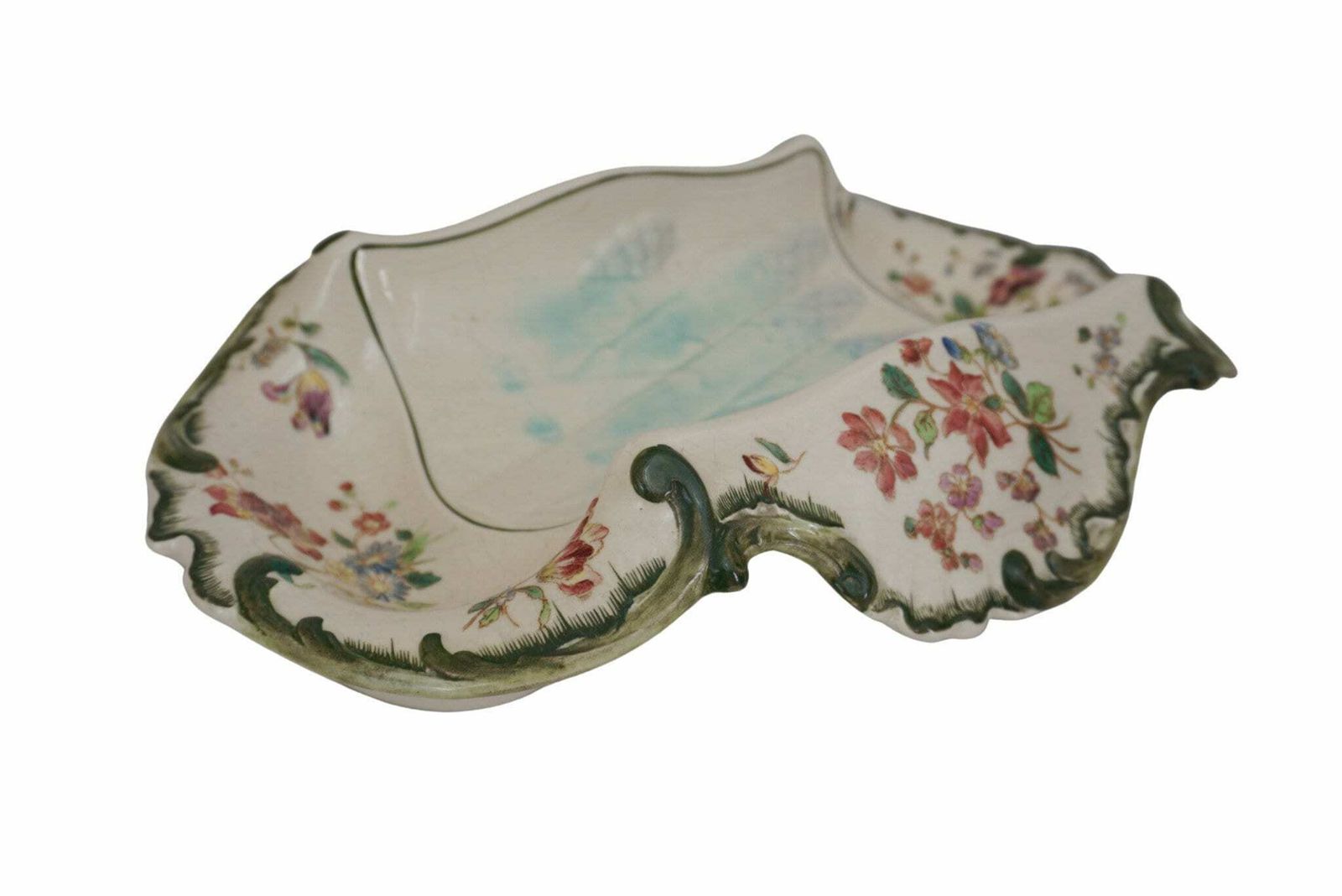 Antique French Faience Asparagus Cradle Platter By Longchamp With Hand Painted Spring Flower Decor photo 221.0