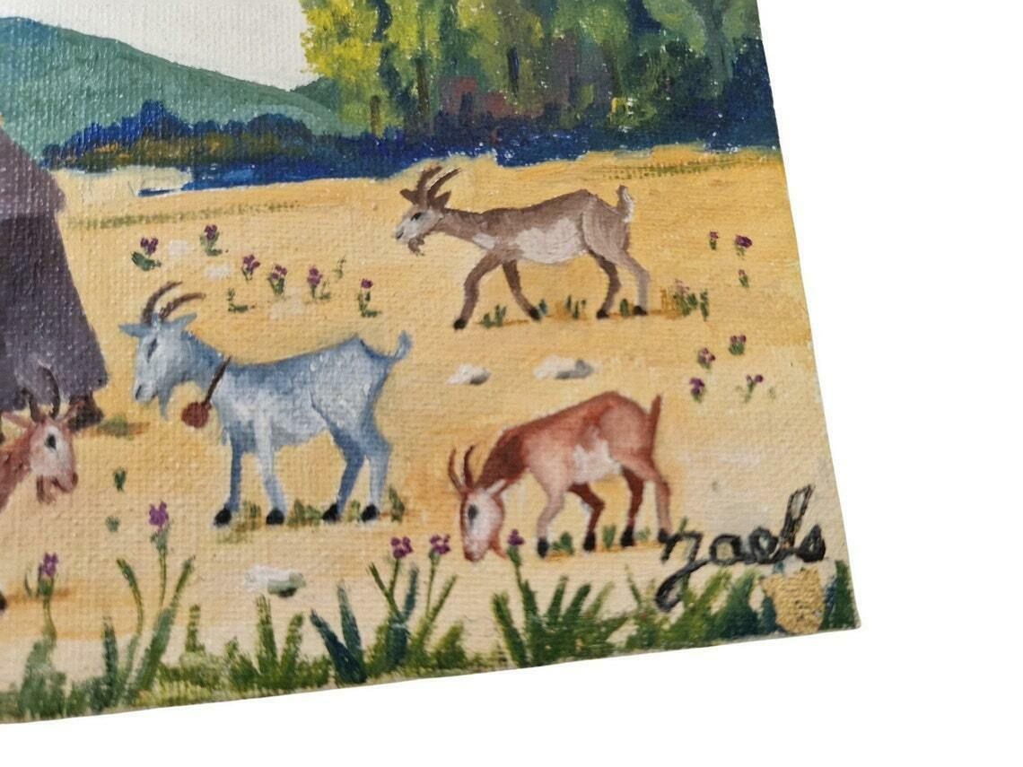 photo furniture Female Goatherd With Flock Of Goats In French Country Landscape Painting, Framed Rustic Farmhouse Art And Wall Decor