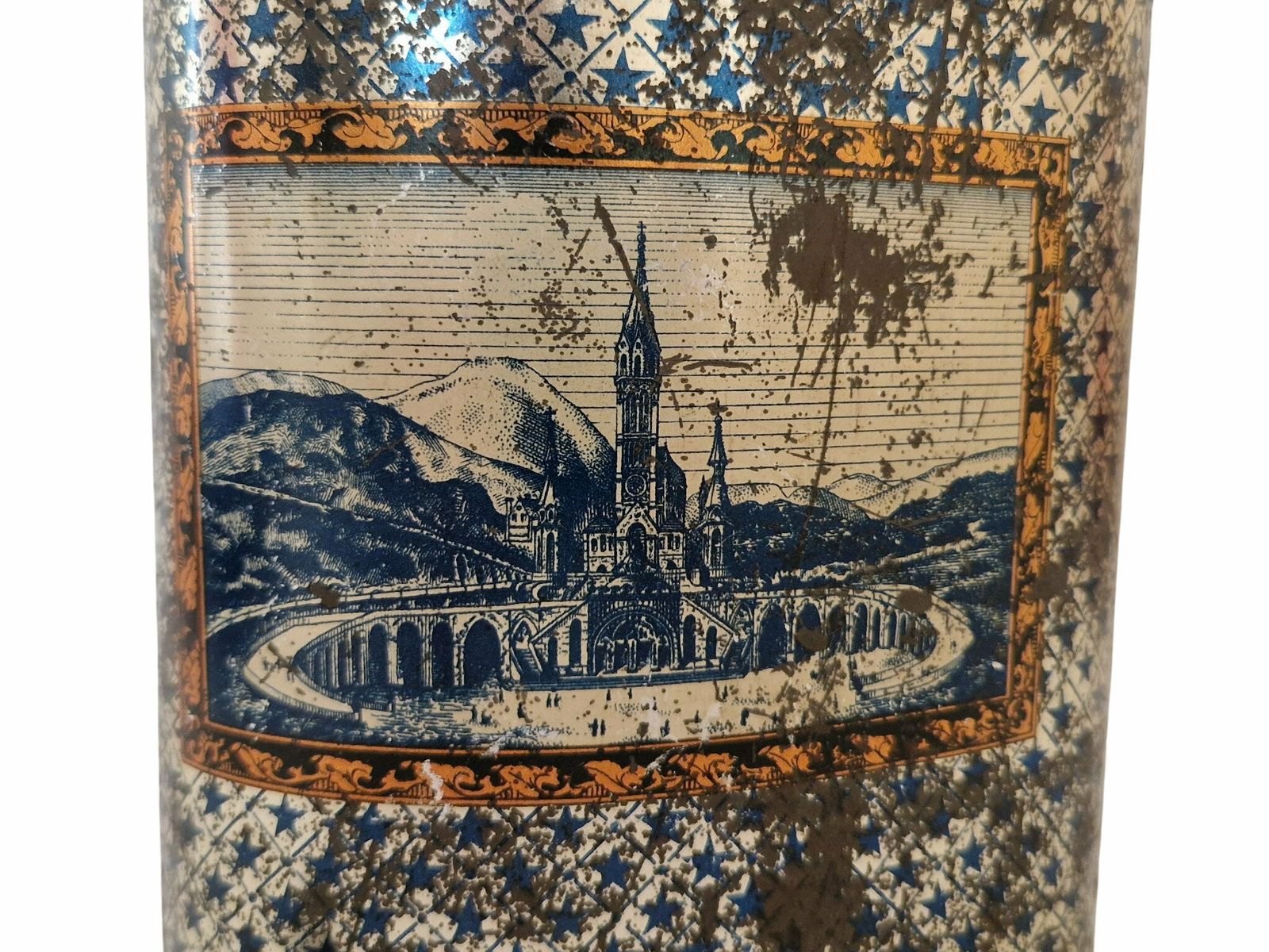 Antique Lourdes Souvenir Holy Water Flask, French Antique Tin Canteen photo vintage
