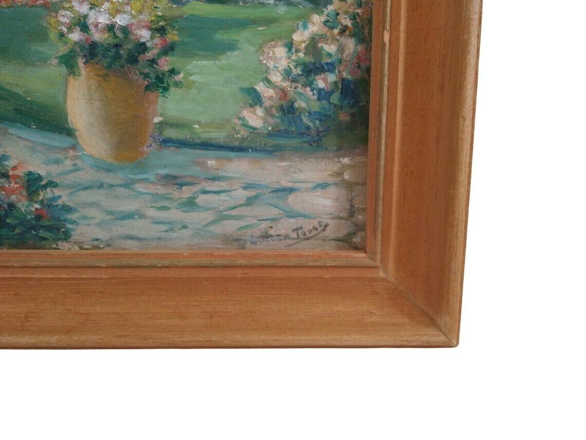 French Flower Garden And Park Landscape Painting, Framed And Signed Art photo buy