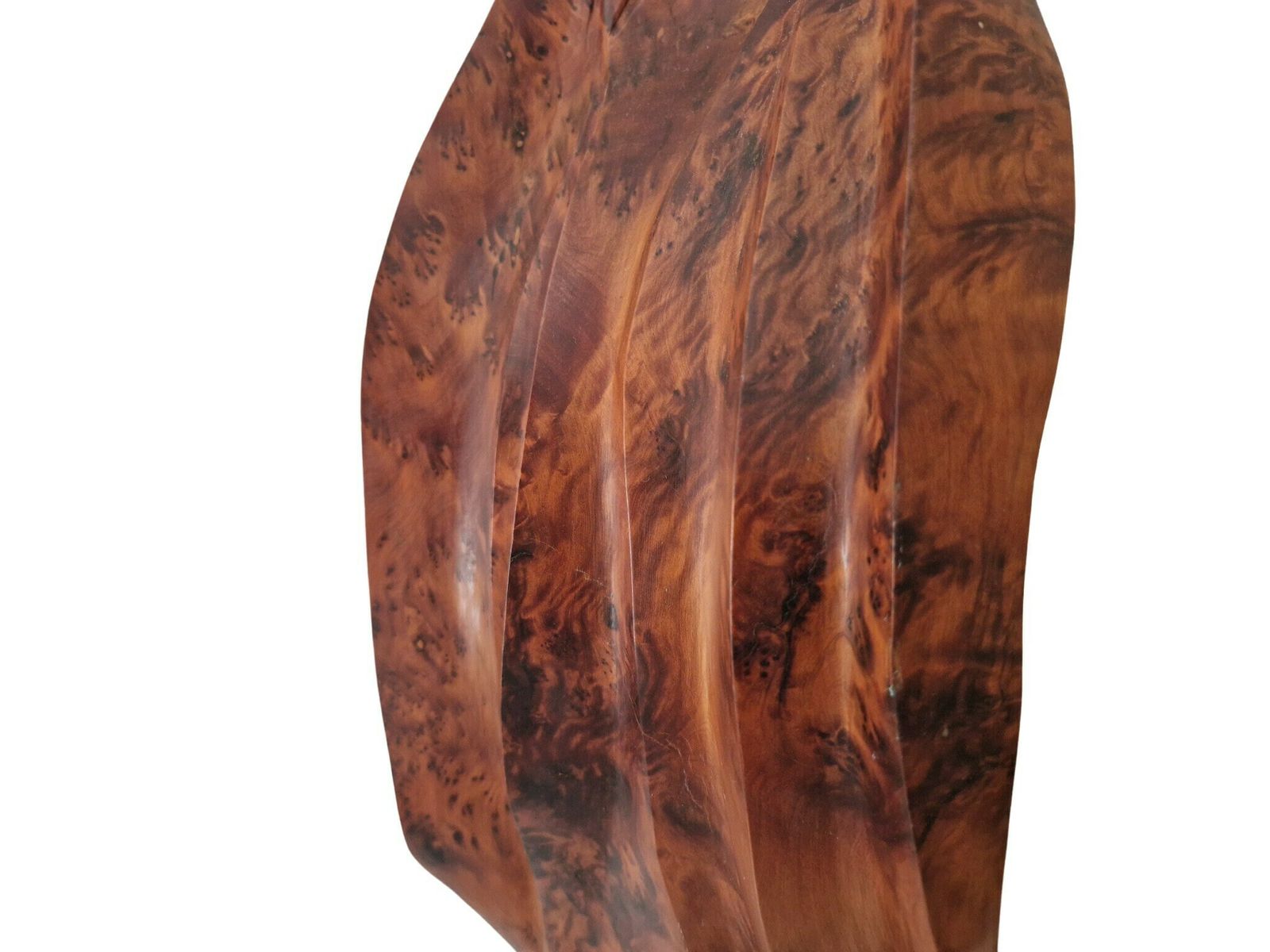 Hand Carved Burl Wood Leaf Sculpture, Vintage Modernist Abstract Botanical Art photo vinterior