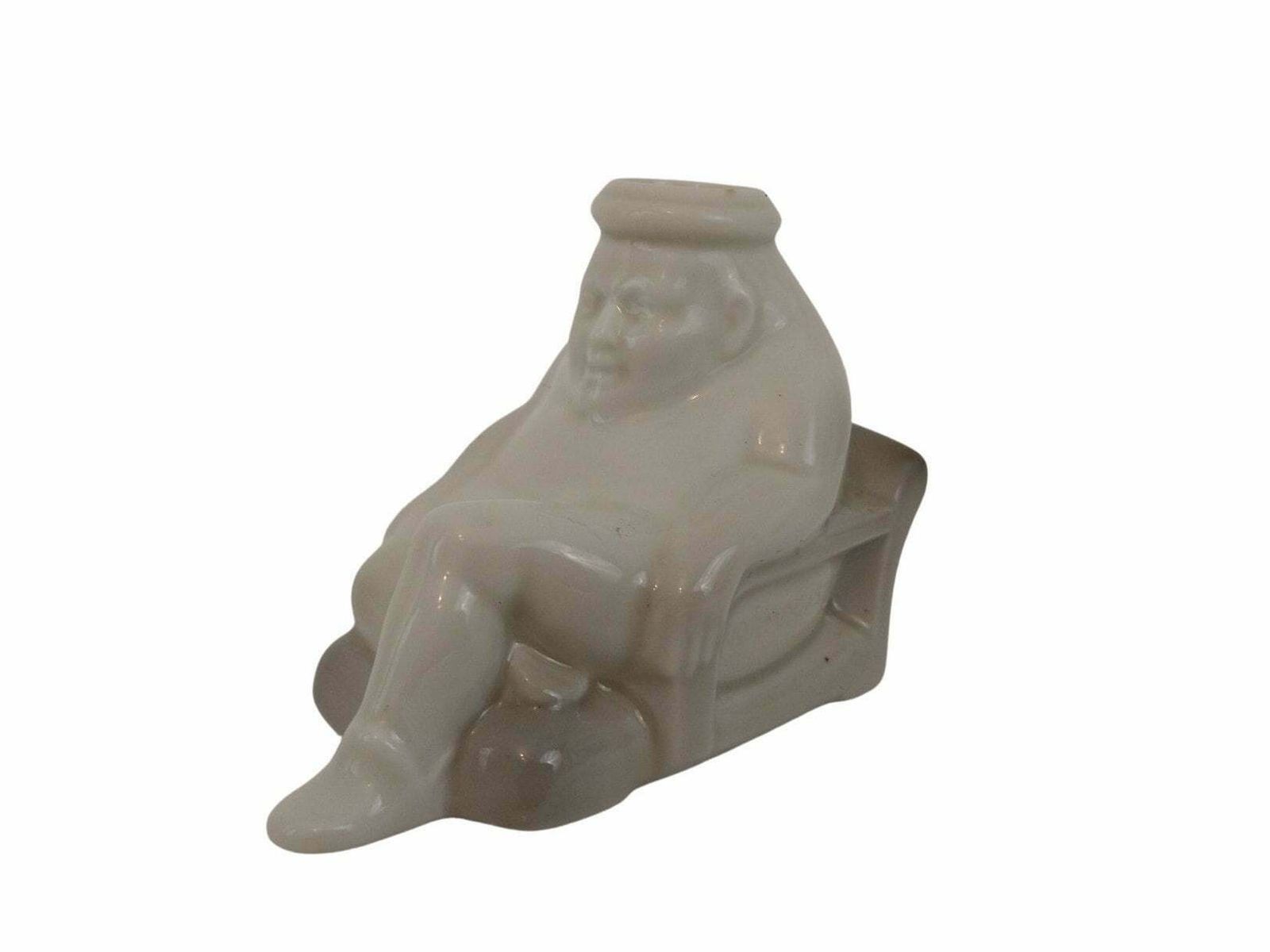 Limoges Porseleinen Figuratief Inktpot Van Camille Tharaud, Antiek Frans Reclamekeramiek – Man In Stoel photo 77.0