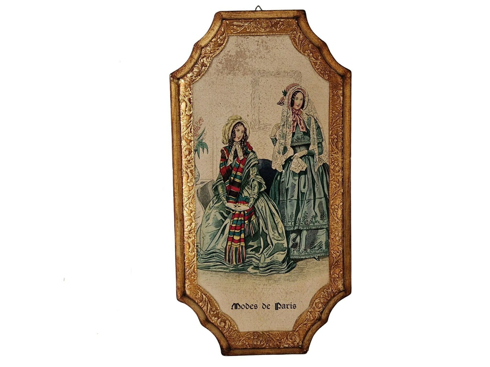 Florentine Modes De Paris Wall Hanging Plaques, Set Of 2, 19th Century Style French Fashion Prints photo for sale